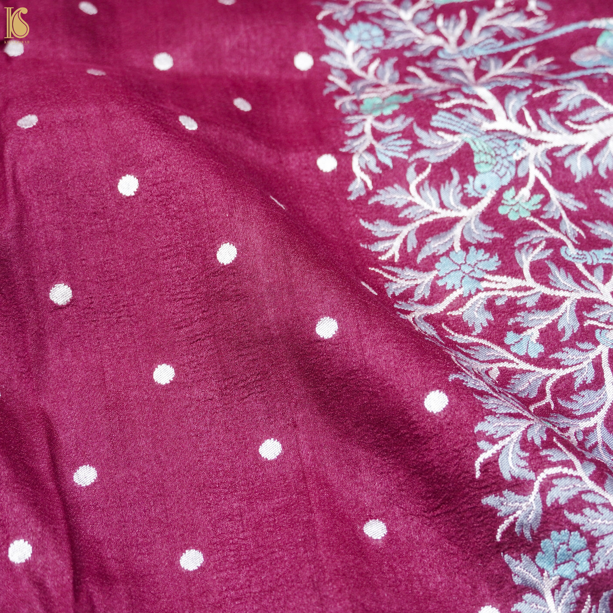 Rouge Red Pure Tussar Silk Handloom Banarasi Sakhi Saree - Khinkhwab