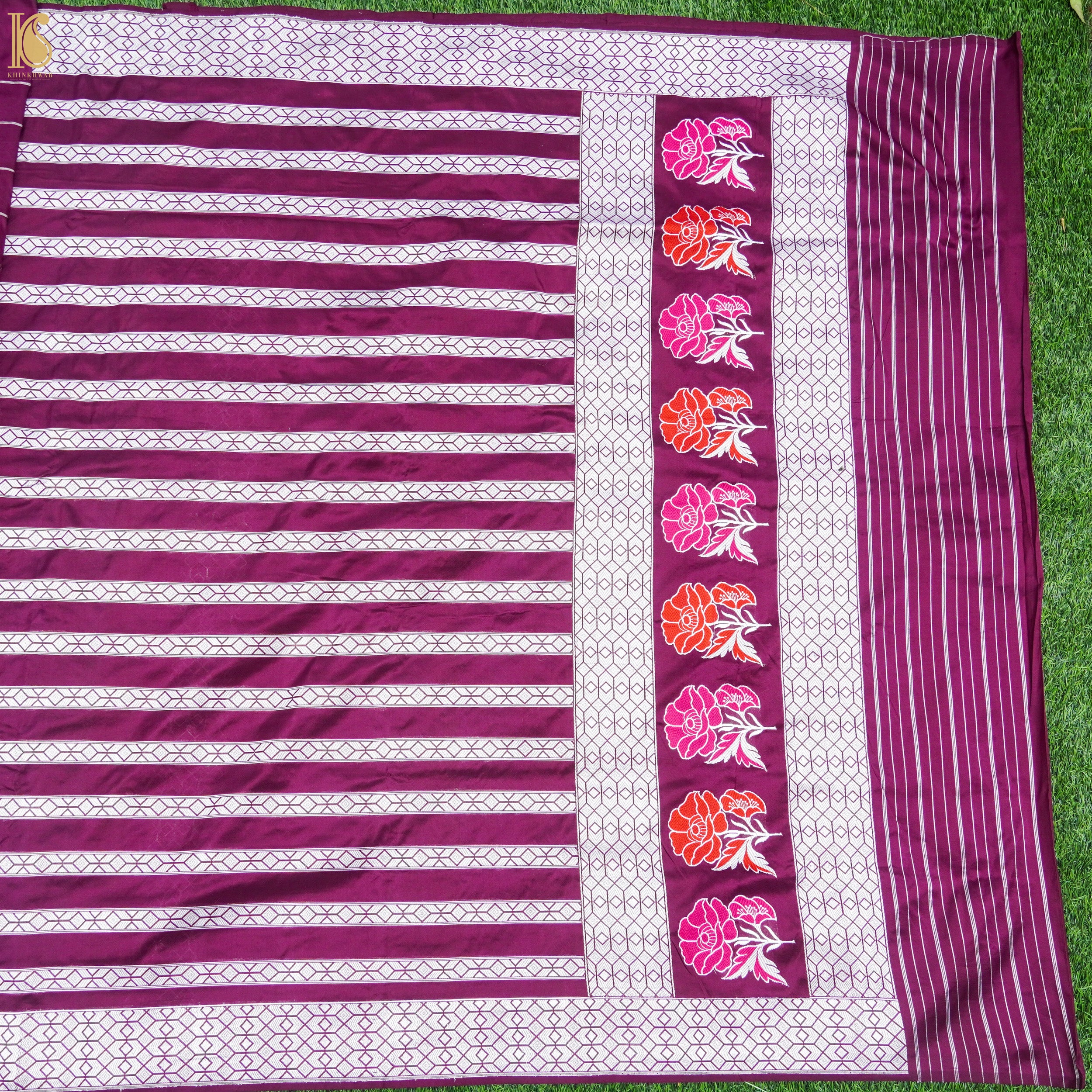 Pompadour Pure Katan Silk Handwoven Banarasi Kadwa Saree - Khinkhwab