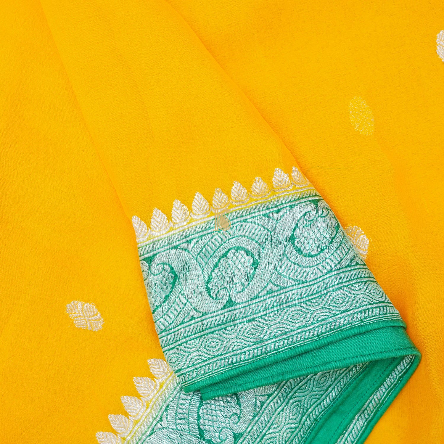 Yellow & Green Pure Georgette Handloom Banarasi Saree - Khinkhwab