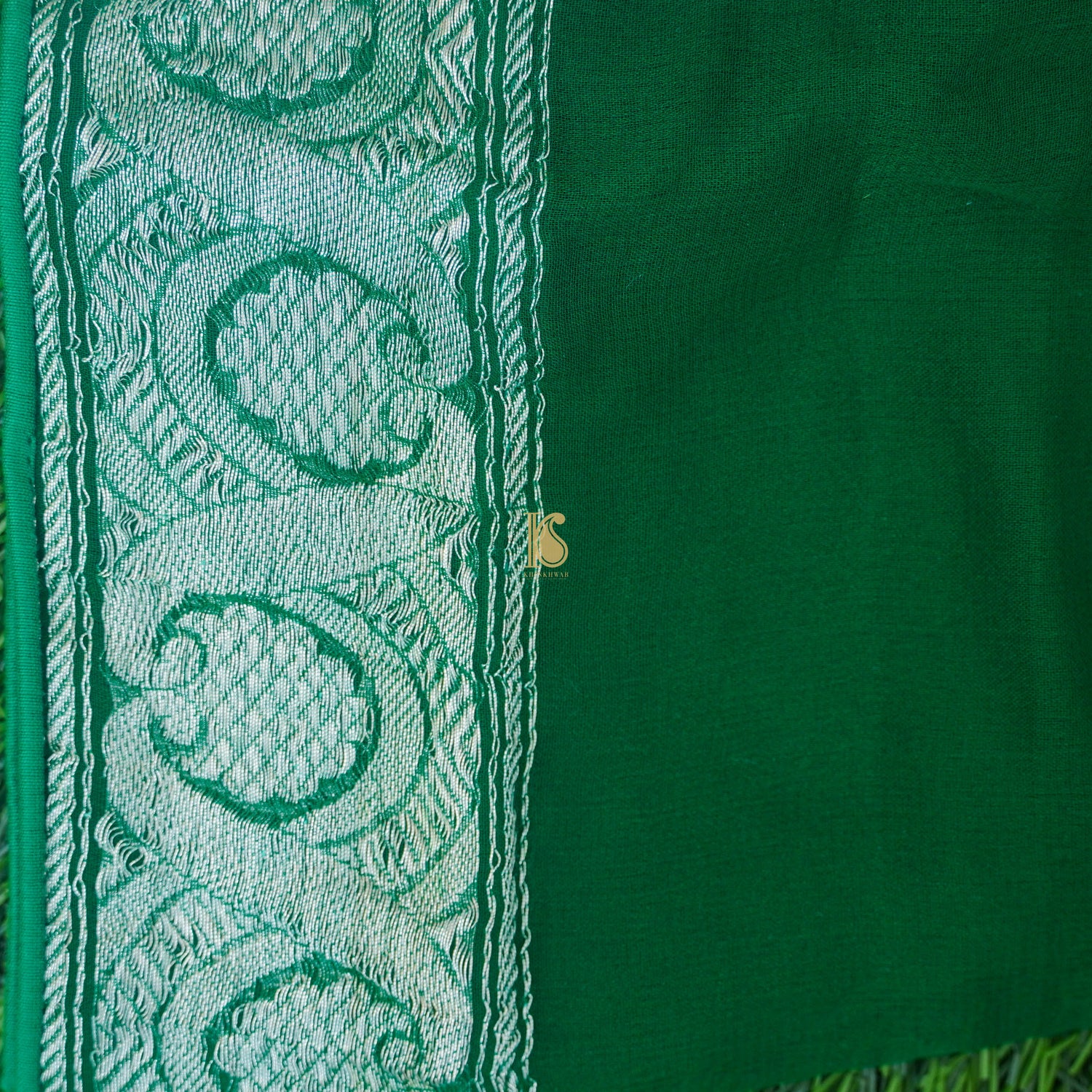 Yellow & Green Pure Georgette Handloom Banarasi Saree - Khinkhwab