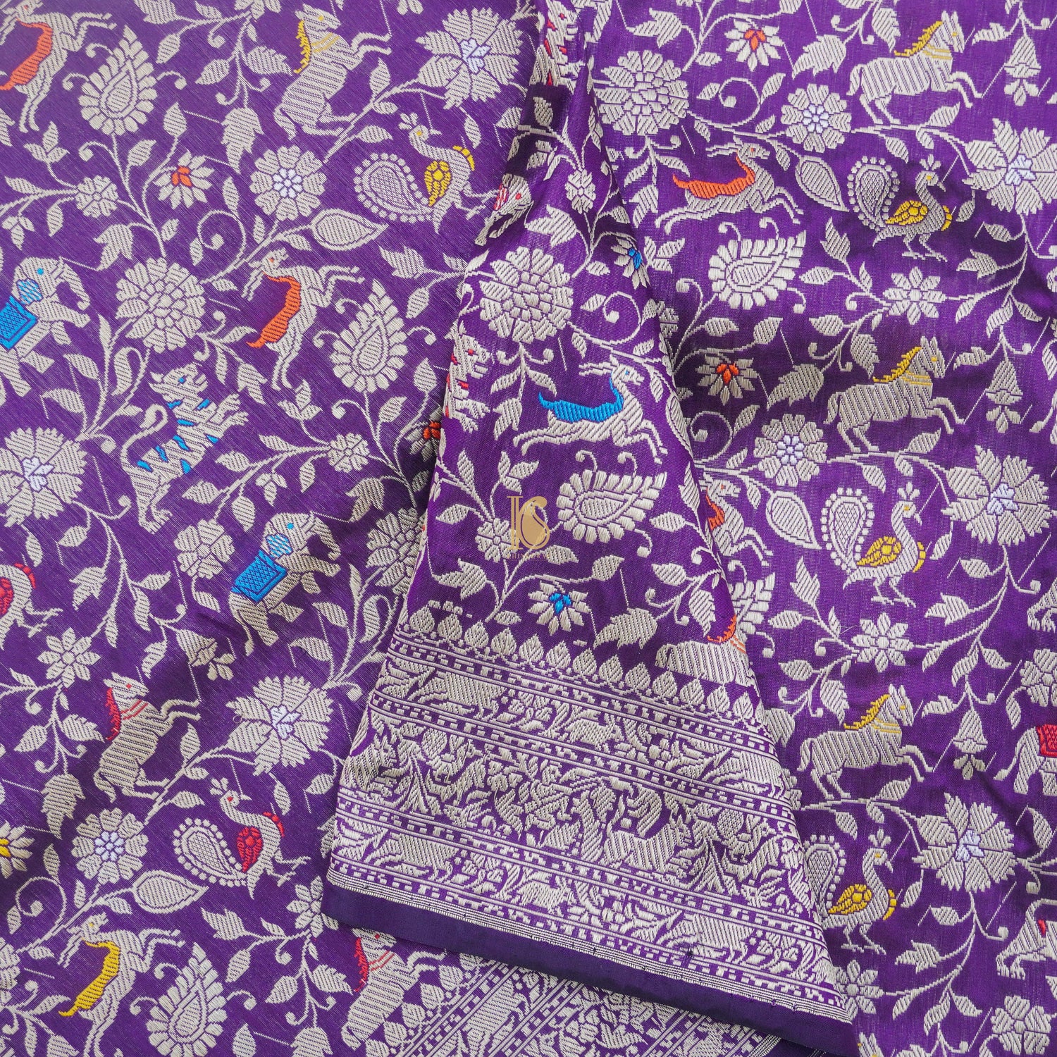 Handloom Katan Silk Purple Banarasi Shikargah Saree - Khinkhwab