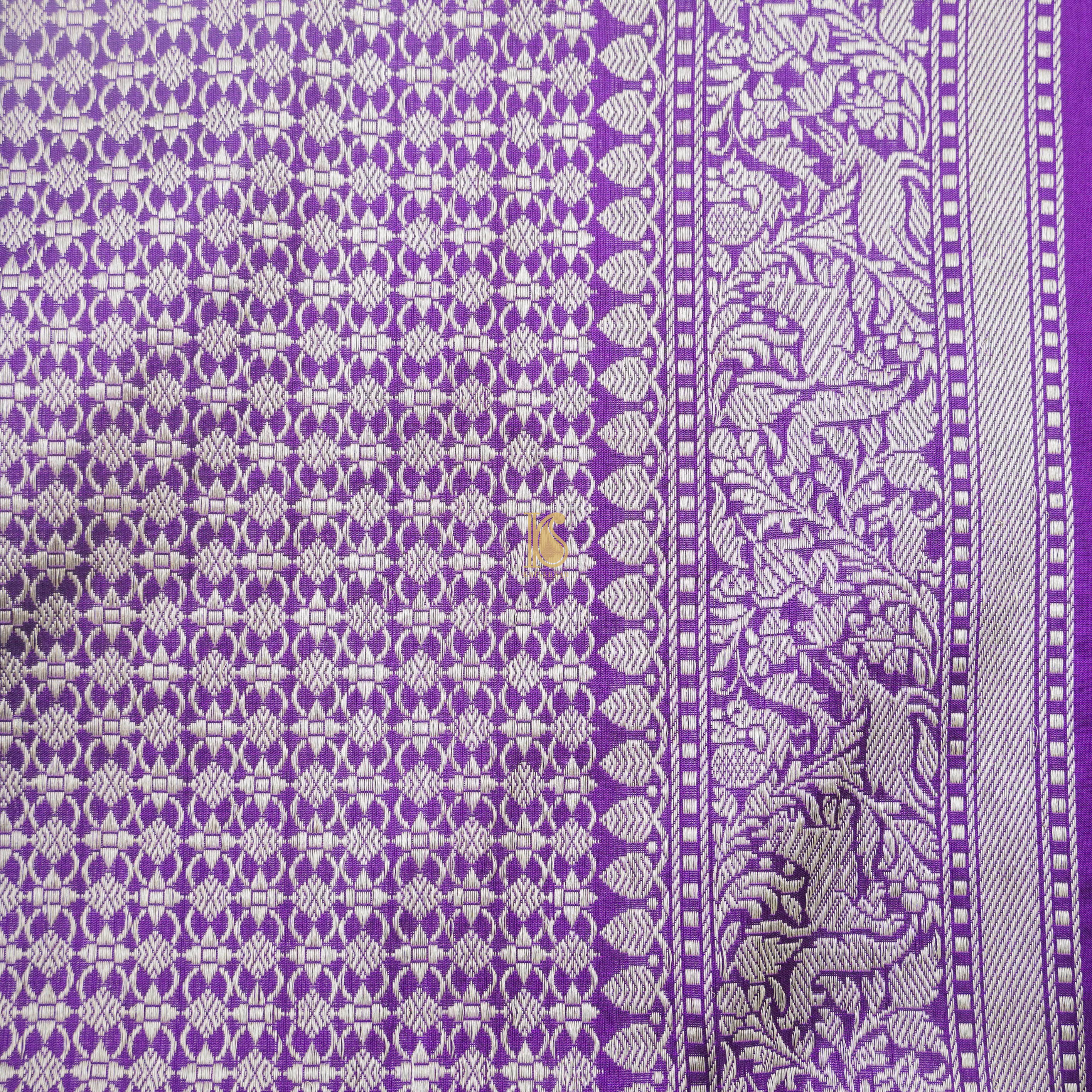 Handloom Katan Silk Purple Banarasi Shikargah Saree - Khinkhwab