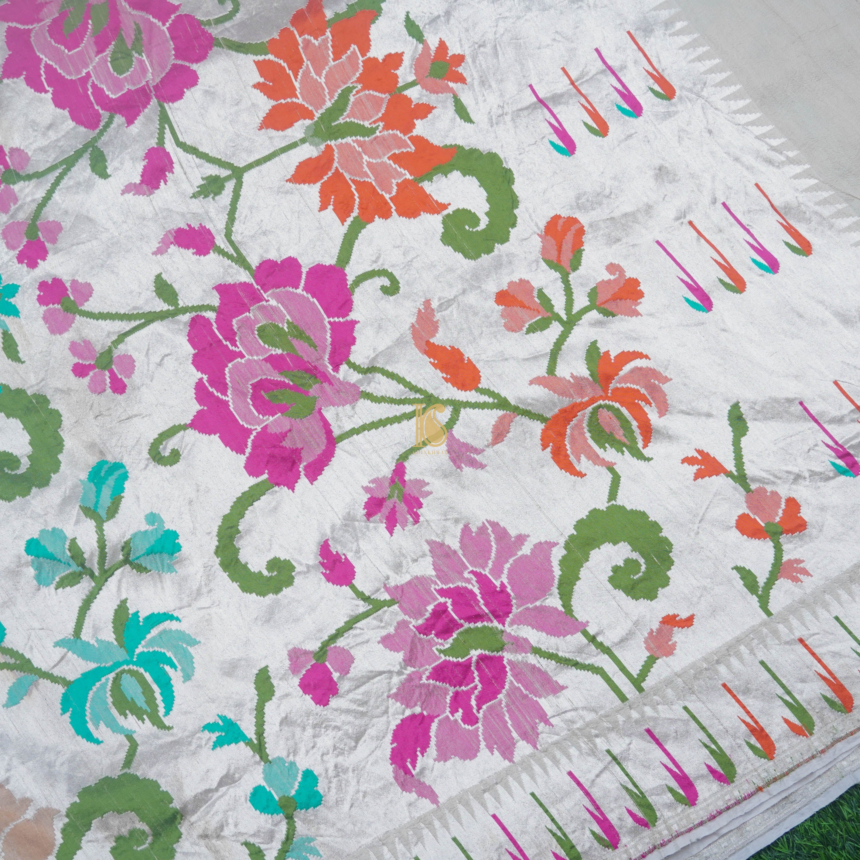 Beige Pure Tussar Silk Banarasi Silver Zari Saree - Preorder - Khinkhwab