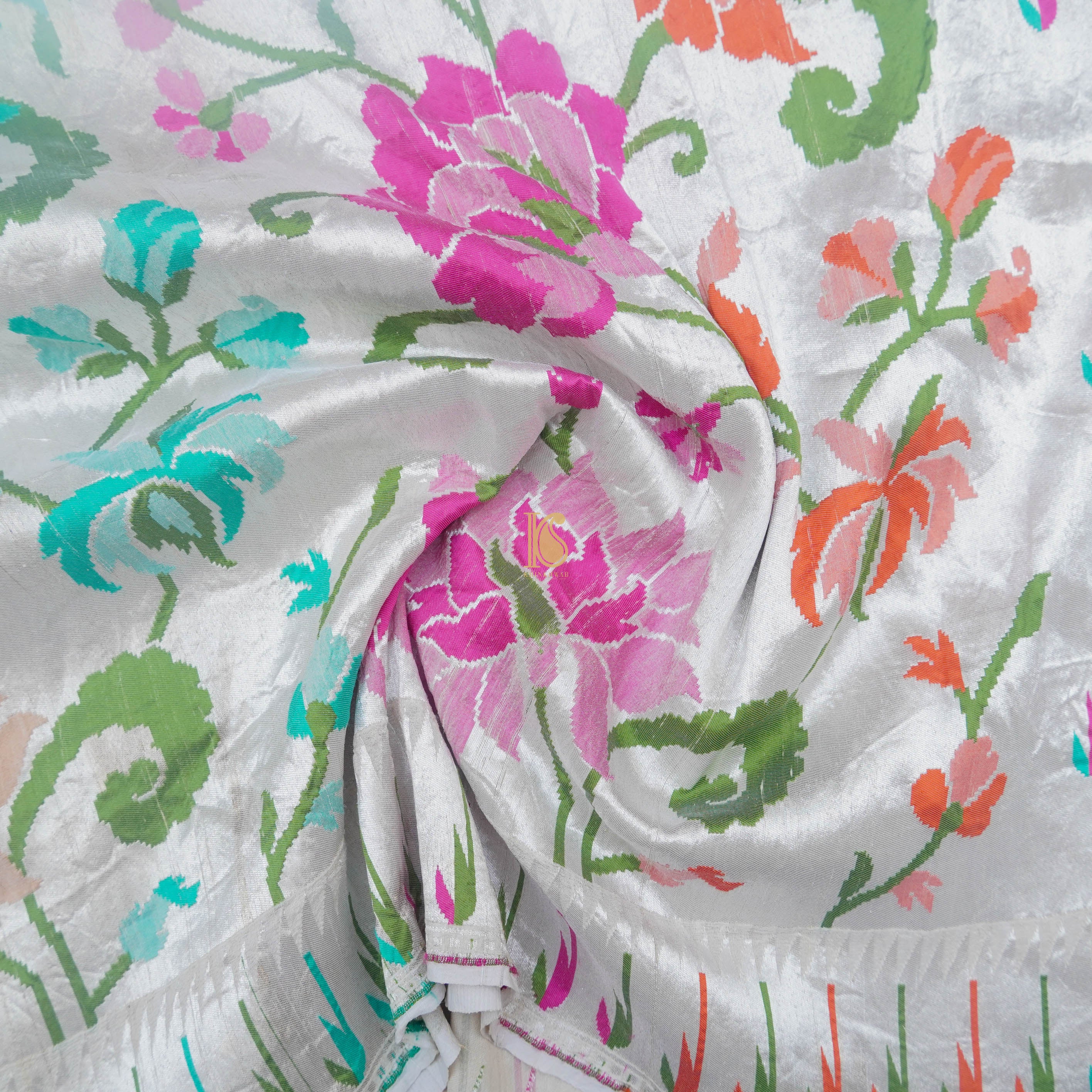 Beige Pure Tussar Silk Banarasi Silver Zari Saree - Preorder - Khinkhwab