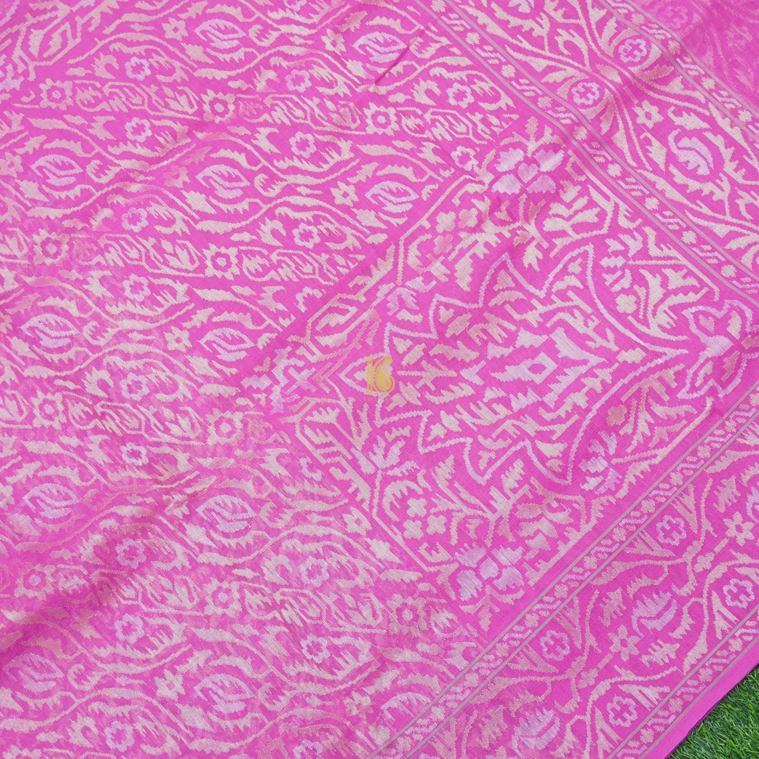 Pure Cotton Real Silver Zari Handloom Pink Banarasi Saree - Khinkhwab