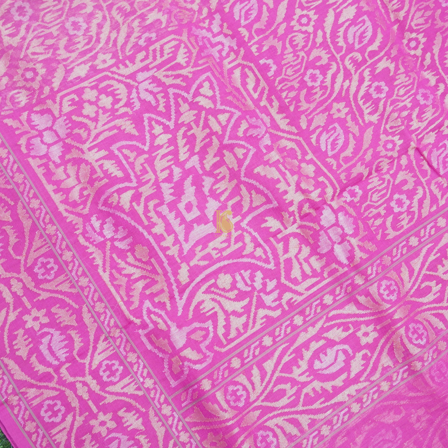 Pure Cotton Real Silver Zari Handloom Pink Banarasi Saree - Khinkhwab