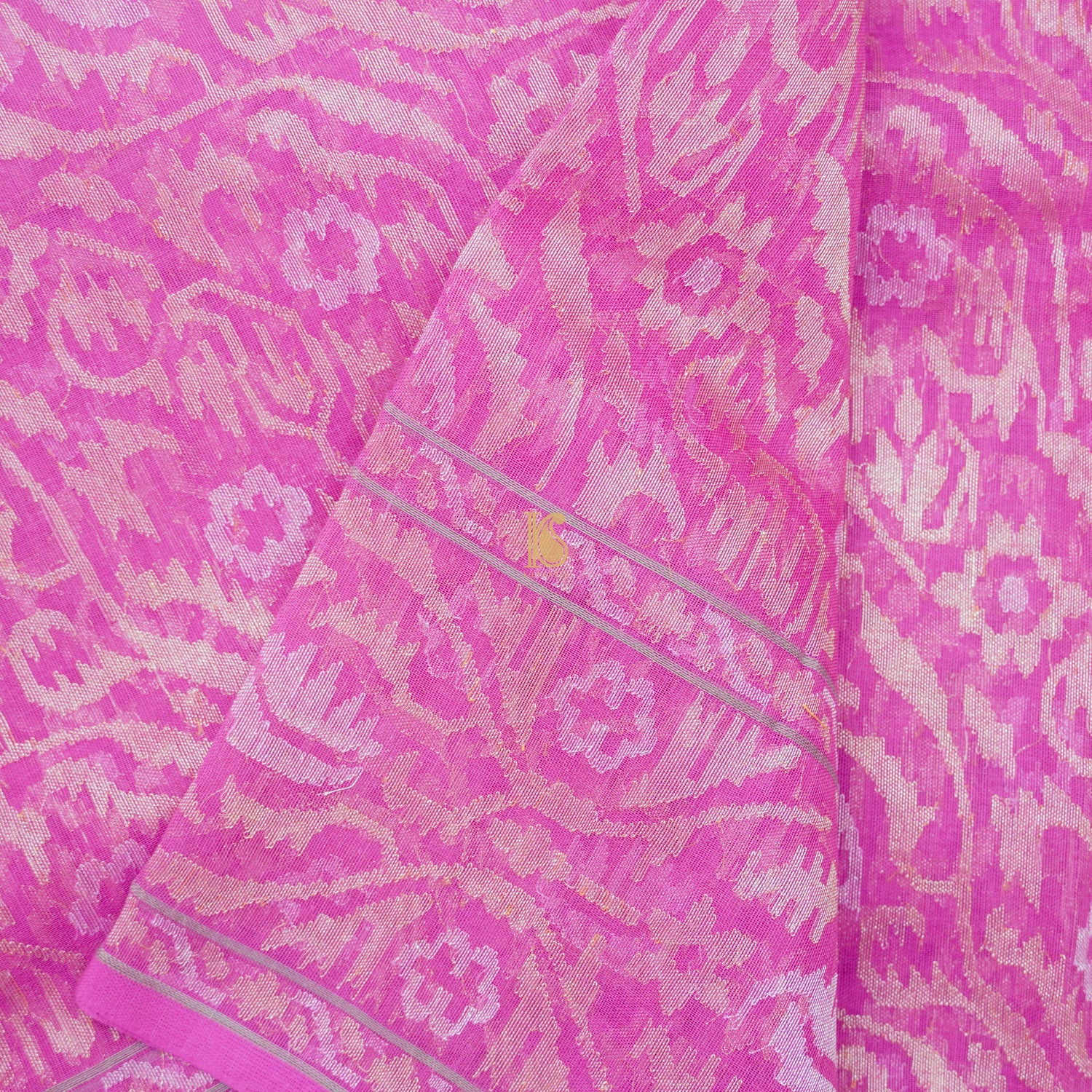 Pure Cotton Real Silver Zari Handloom Pink Banarasi Saree - Khinkhwab