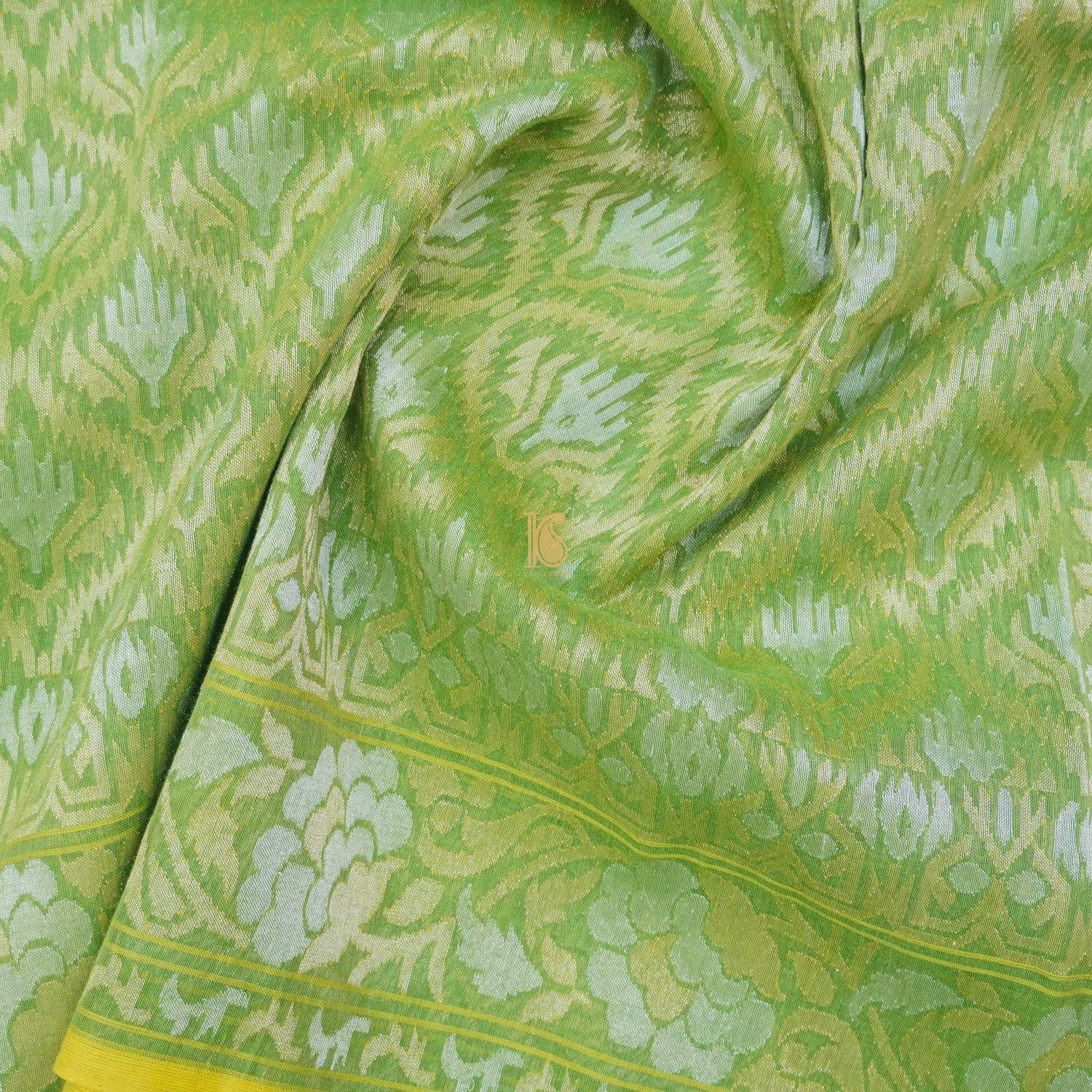 Pure Cotton Real Silver Zari Handloom Green Banarasi Saree - Khinkhwab