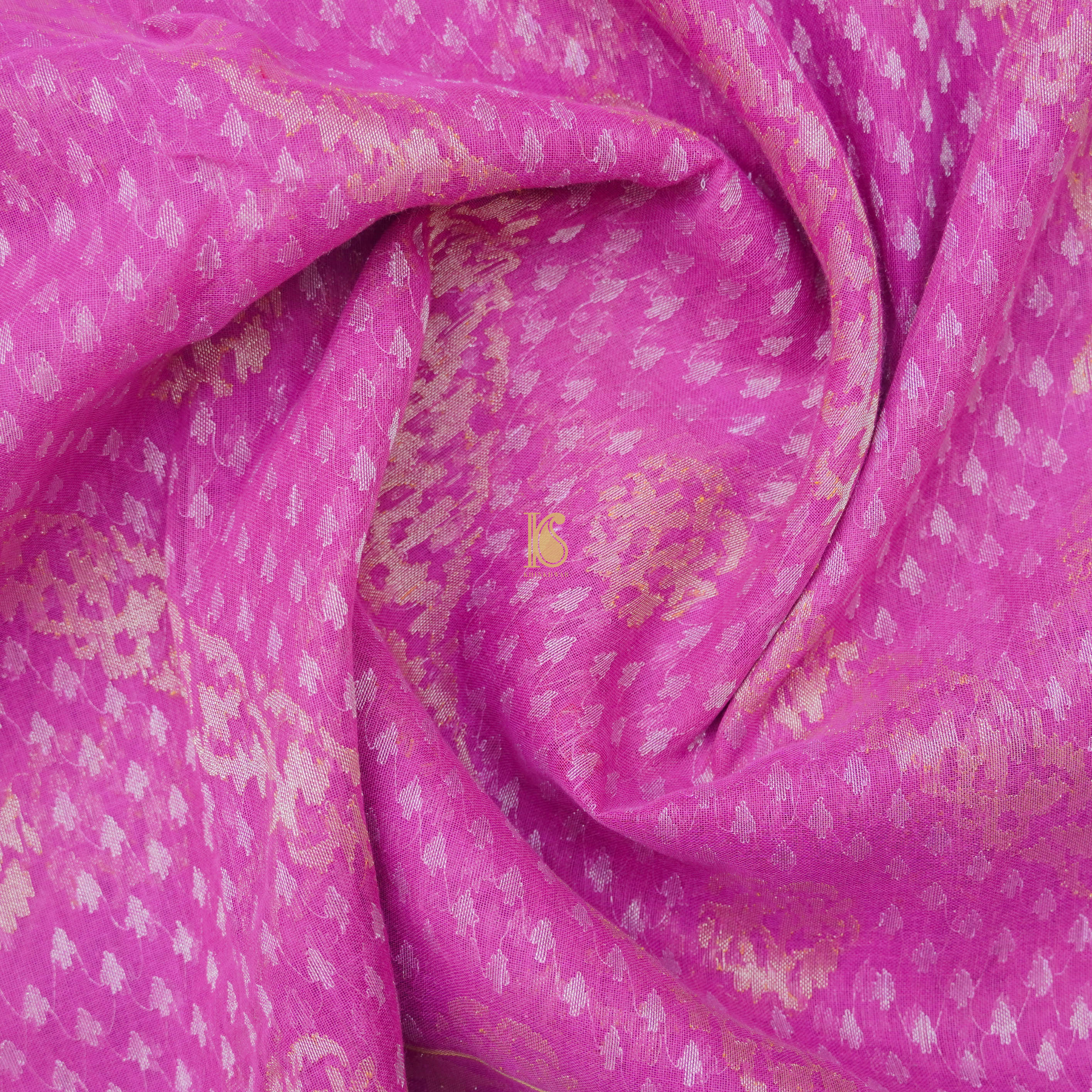 Pure Cotton Real Silver Zari Handloom Pink Banarasi Saree - Khinkhwab