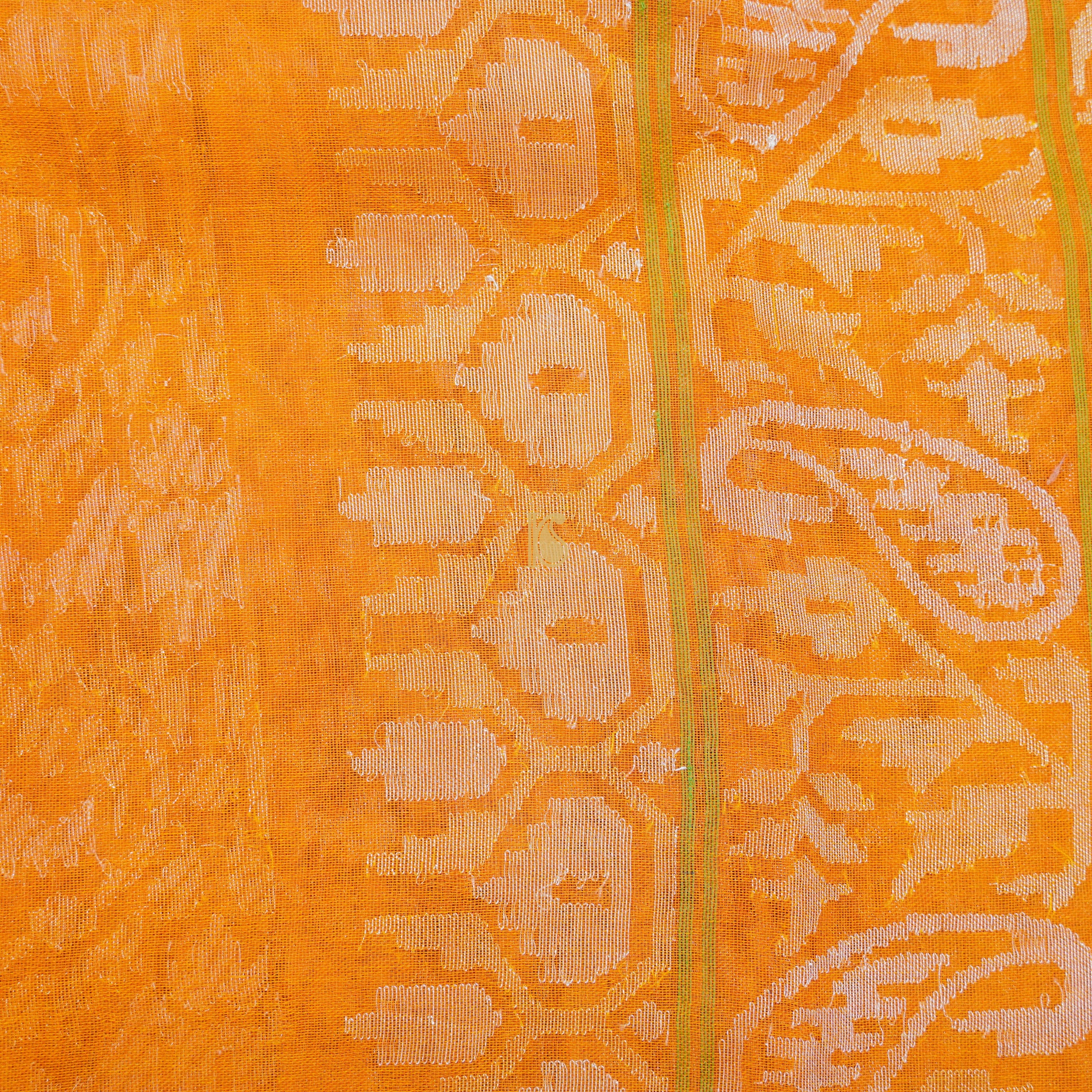 Pure Cotton Real Silver Zari Handloom Orange Banarasi Saree - Khinkhwab