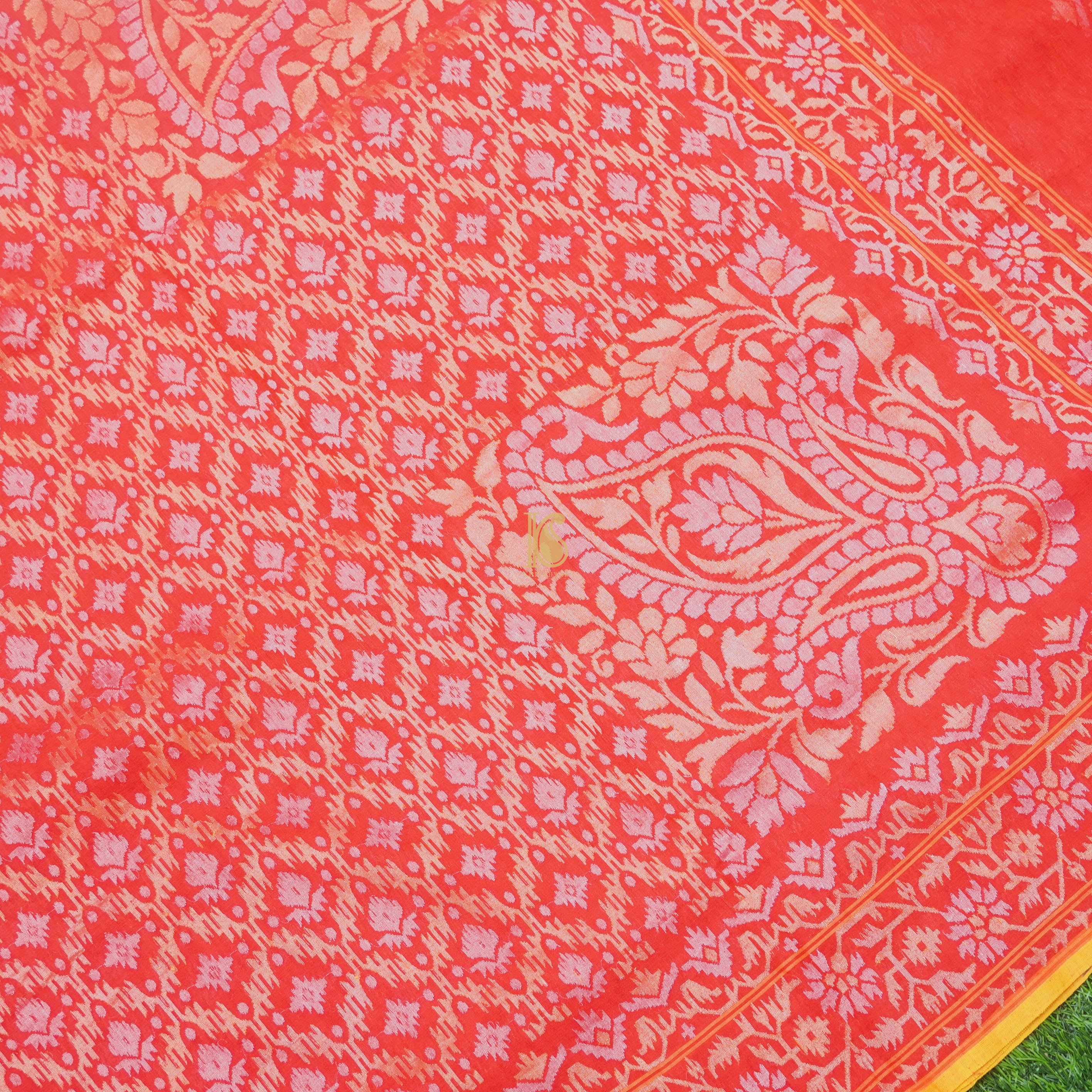 Pure Cotton Real Silver Zari Handloom Rakhtambari Banarasi Saree - Khinkhwab
