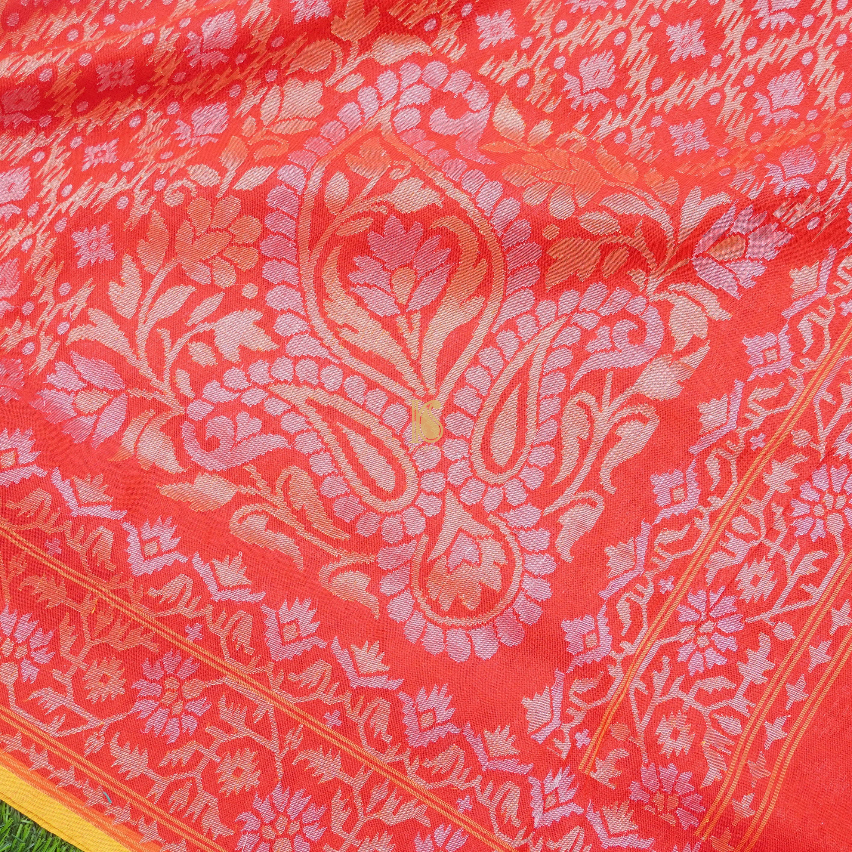 Pure Cotton Real Silver Zari Handloom Rakhtambari Banarasi Saree - Khinkhwab