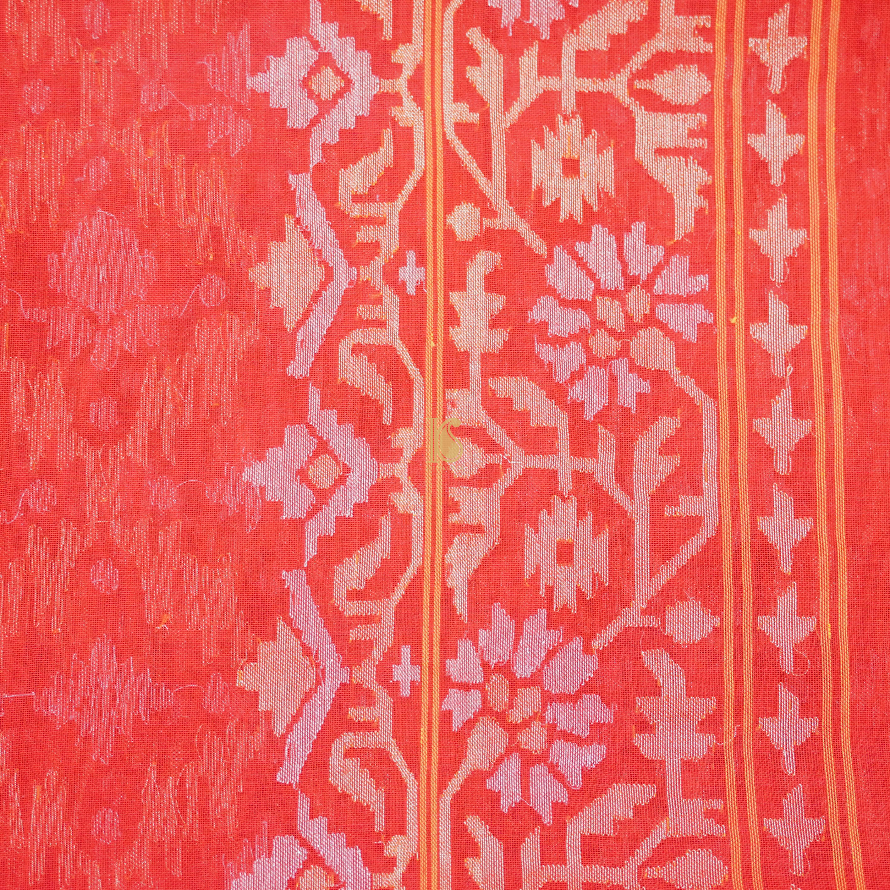 Pure Cotton Real Silver Zari Handloom Rakhtambari Banarasi Saree - Khinkhwab