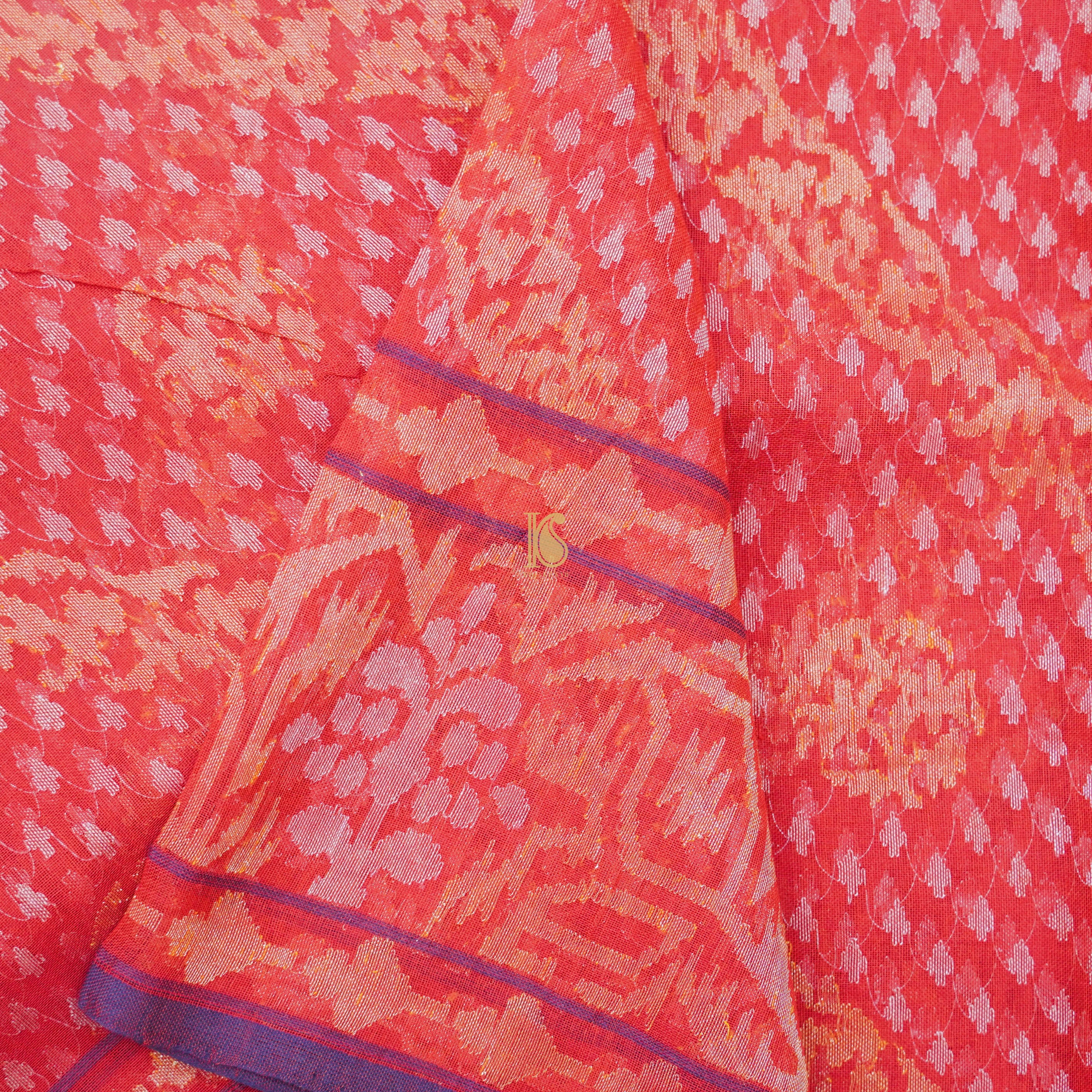 Rakhtambari Pure Cotton Real Silver Zari Handloom Banarasi Saree - Khinkhwab