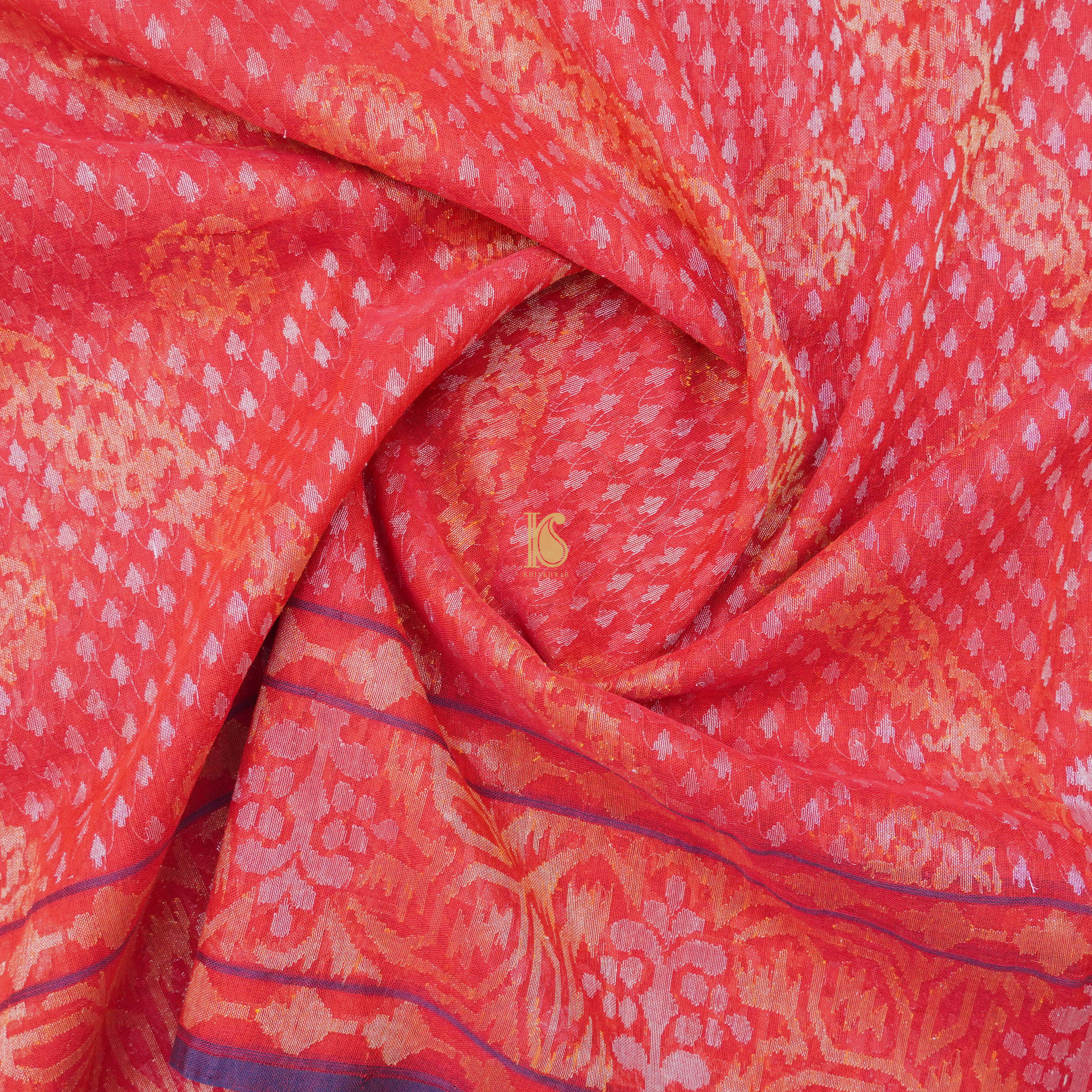 Rakhtambari Pure Cotton Real Silver Zari Handloom Banarasi Saree - Khinkhwab