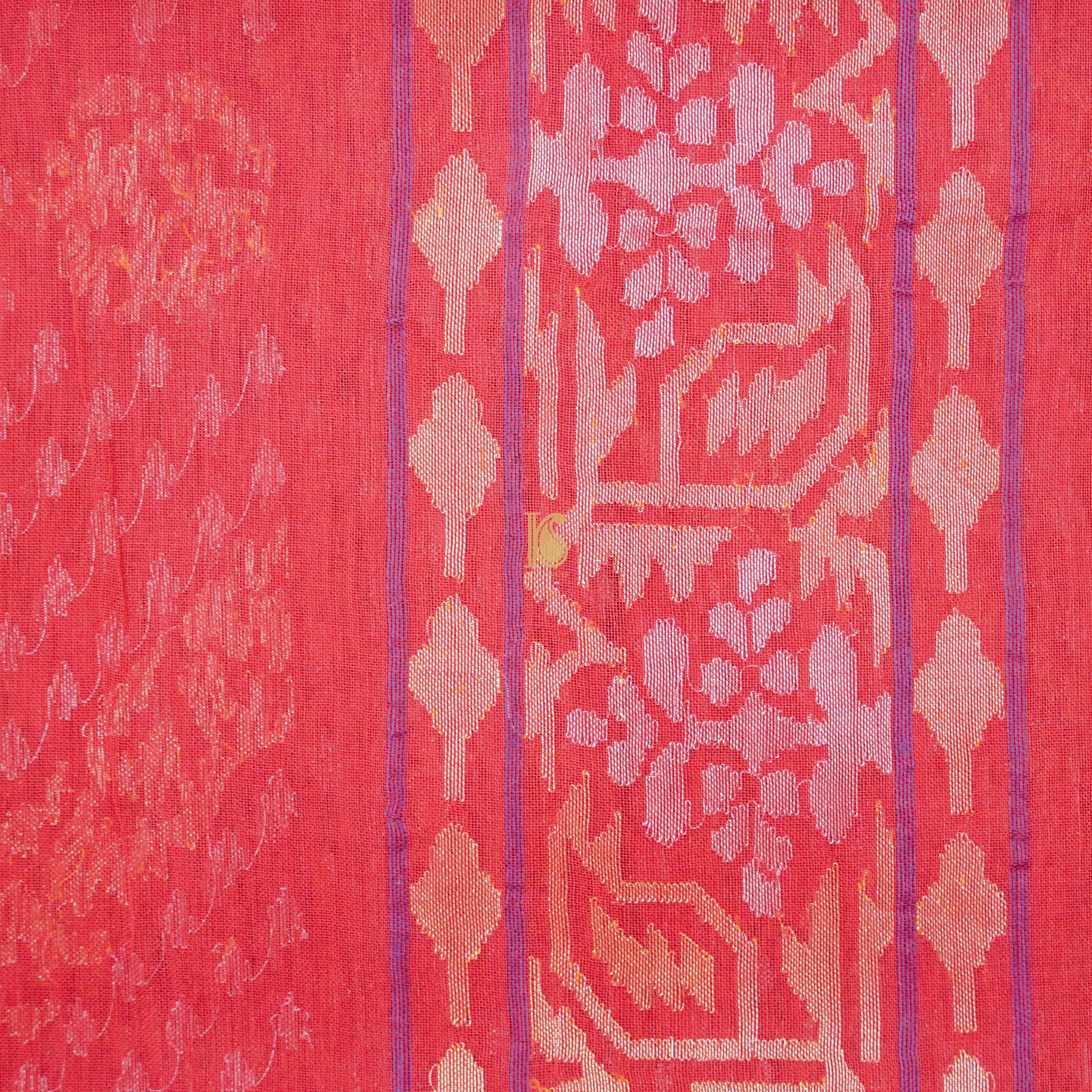 Rakhtambari Pure Cotton Real Silver Zari Handloom Banarasi Saree - Khinkhwab