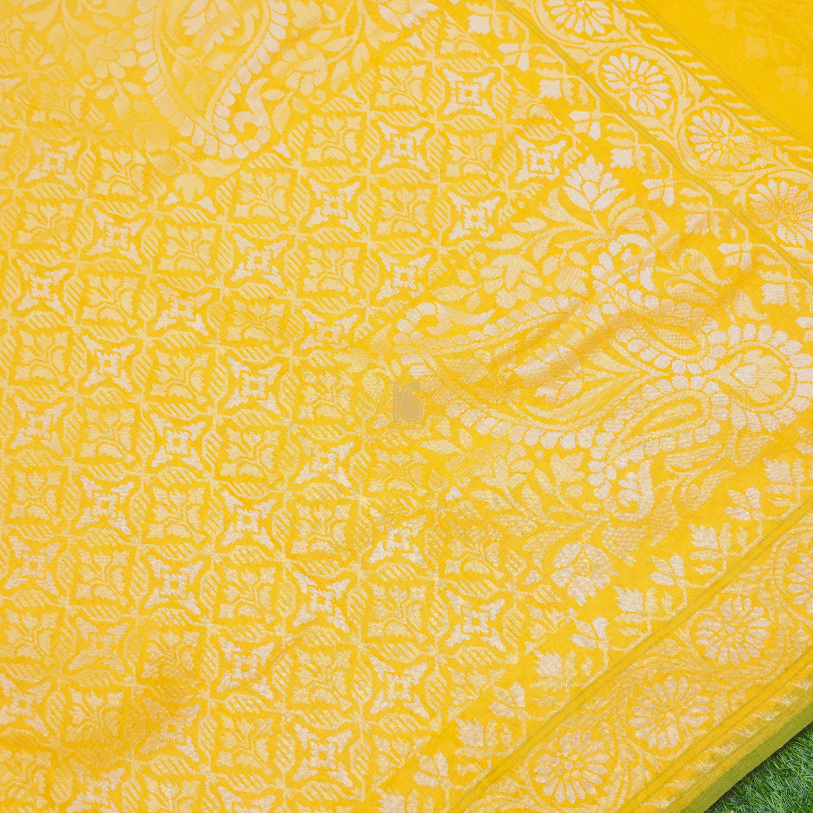 Pitambari Pure Cotton Real Silver Zari Handloom Banarasi Saree - Khinkhwab