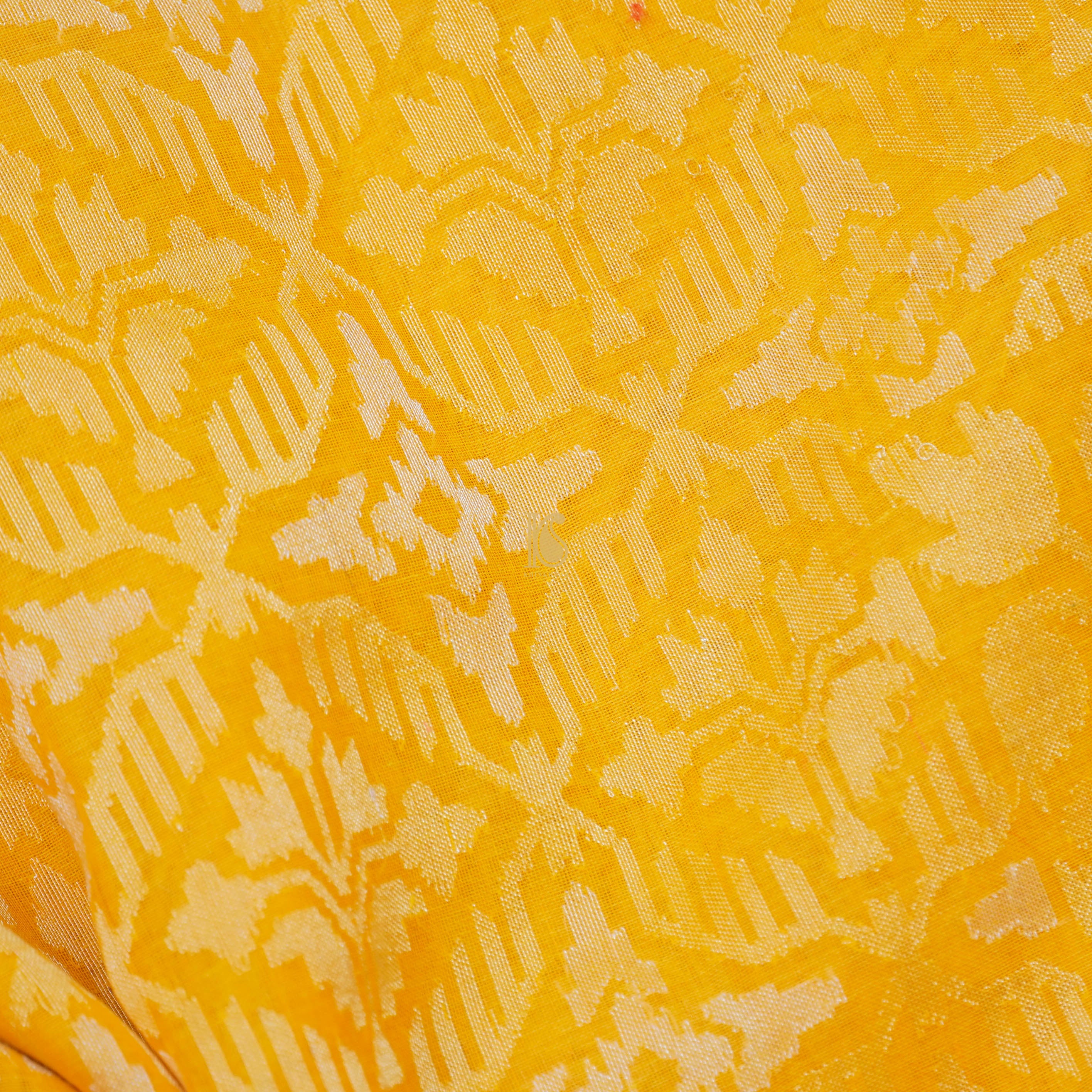 Pitambari Pure Cotton Real Silver Zari Handloom Banarasi Saree - Khinkhwab