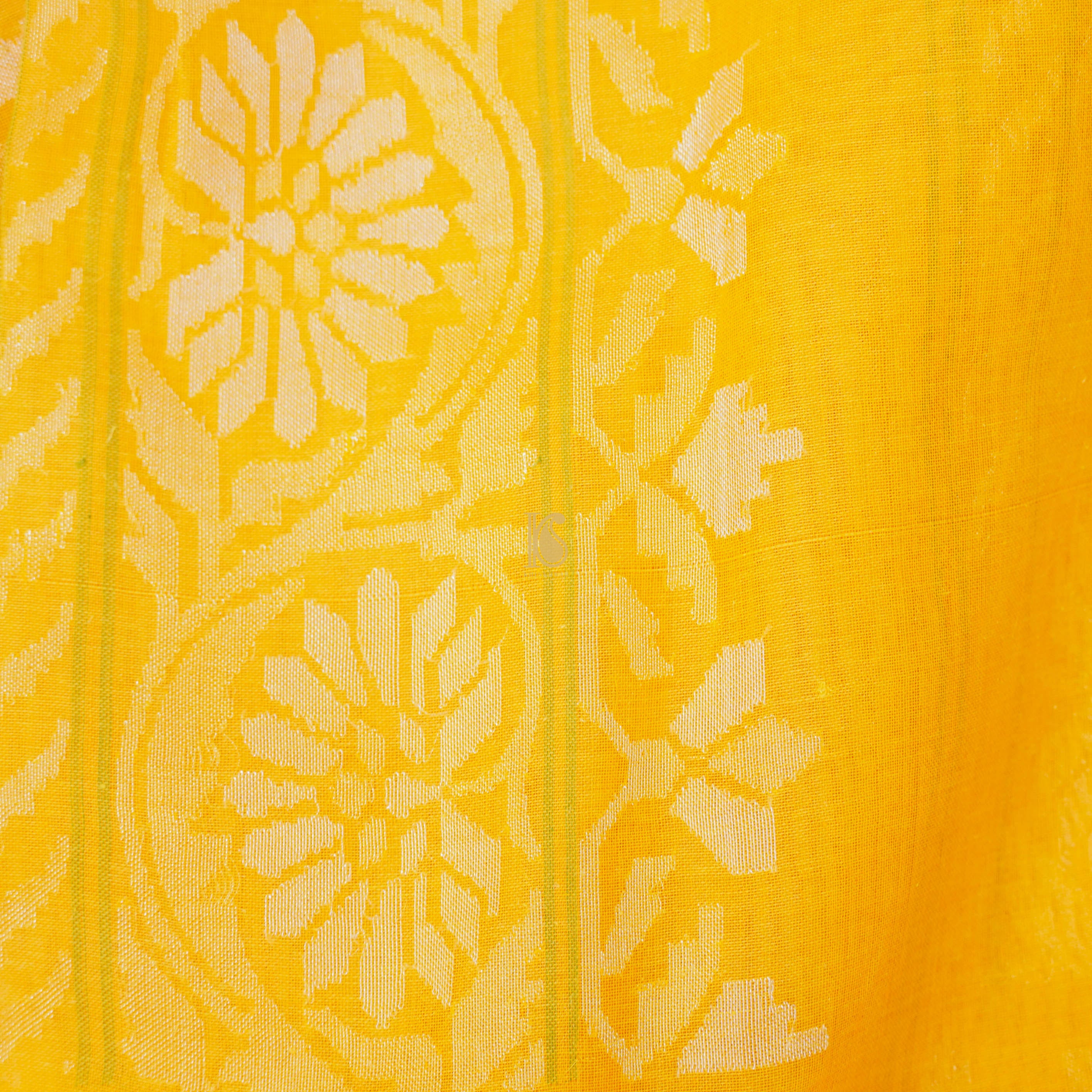 Pitambari Pure Cotton Real Silver Zari Handloom Banarasi Saree - Khinkhwab