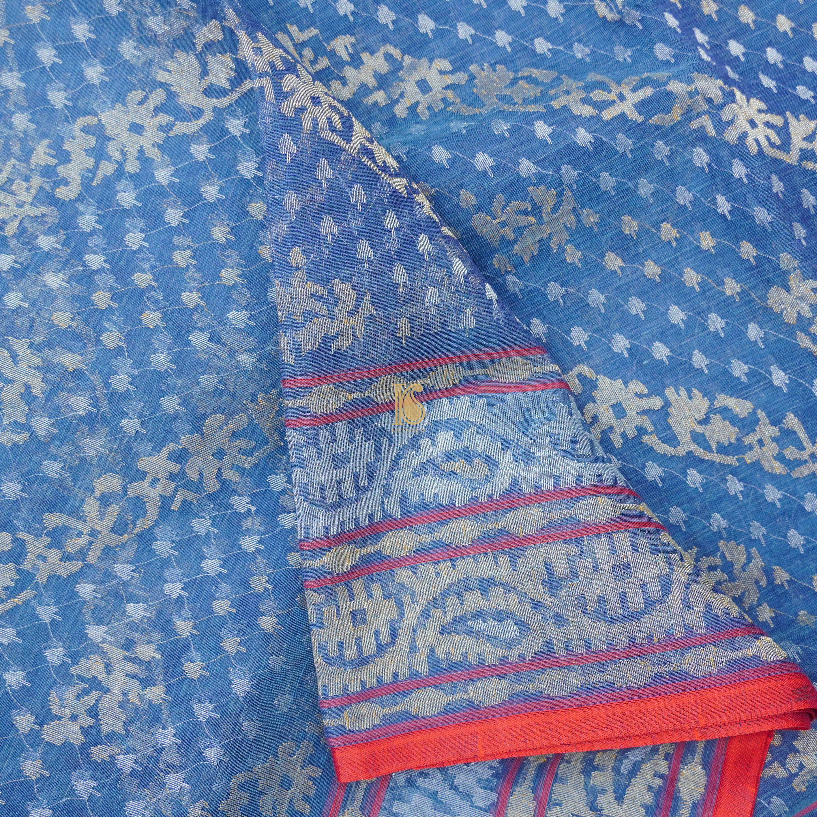 Pure Cotton Neelambari Real Silver Zari Handloom Banarasi Saree - Khinkhwab