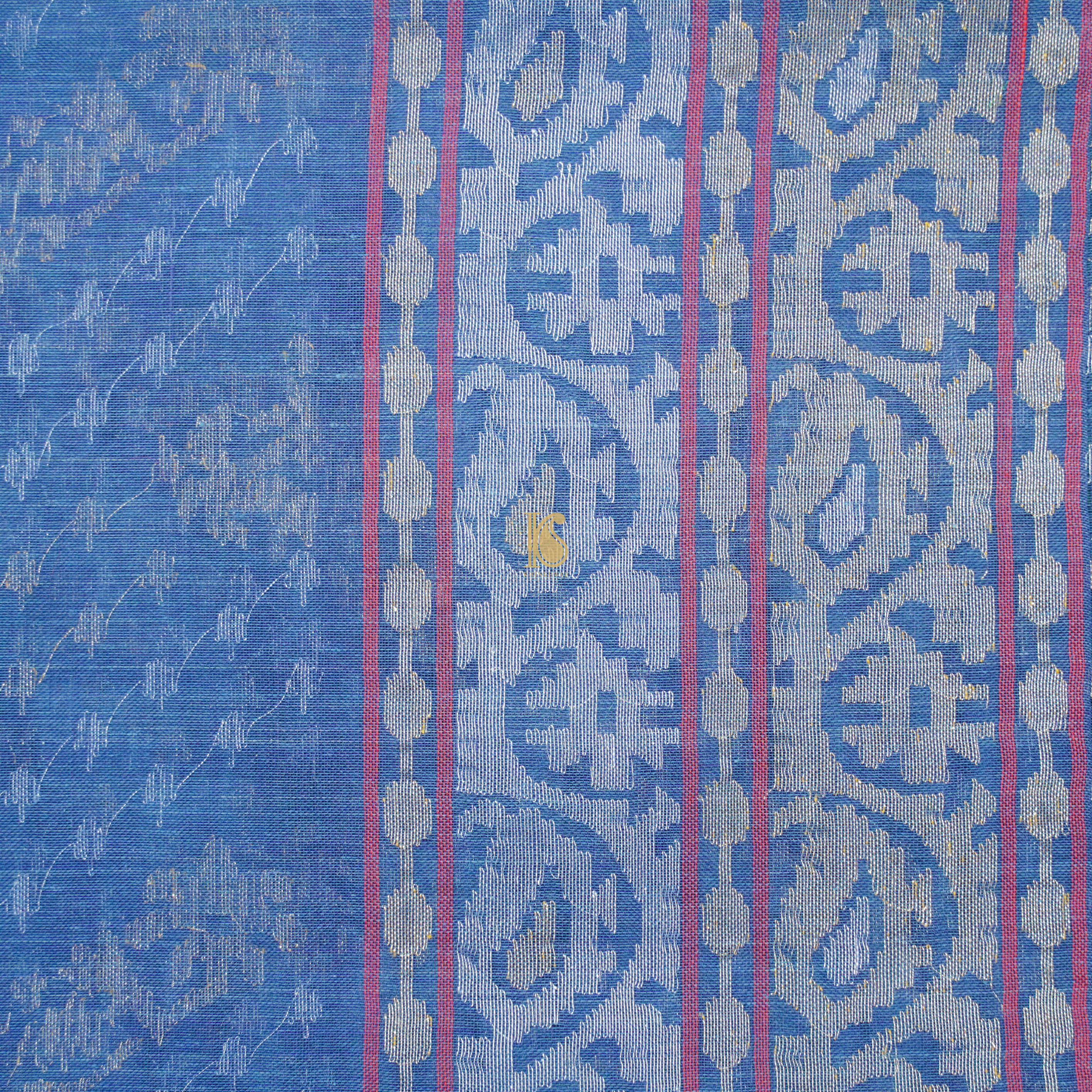 Pure Cotton Neelambari Real Silver Zari Handloom Banarasi Saree - Khinkhwab