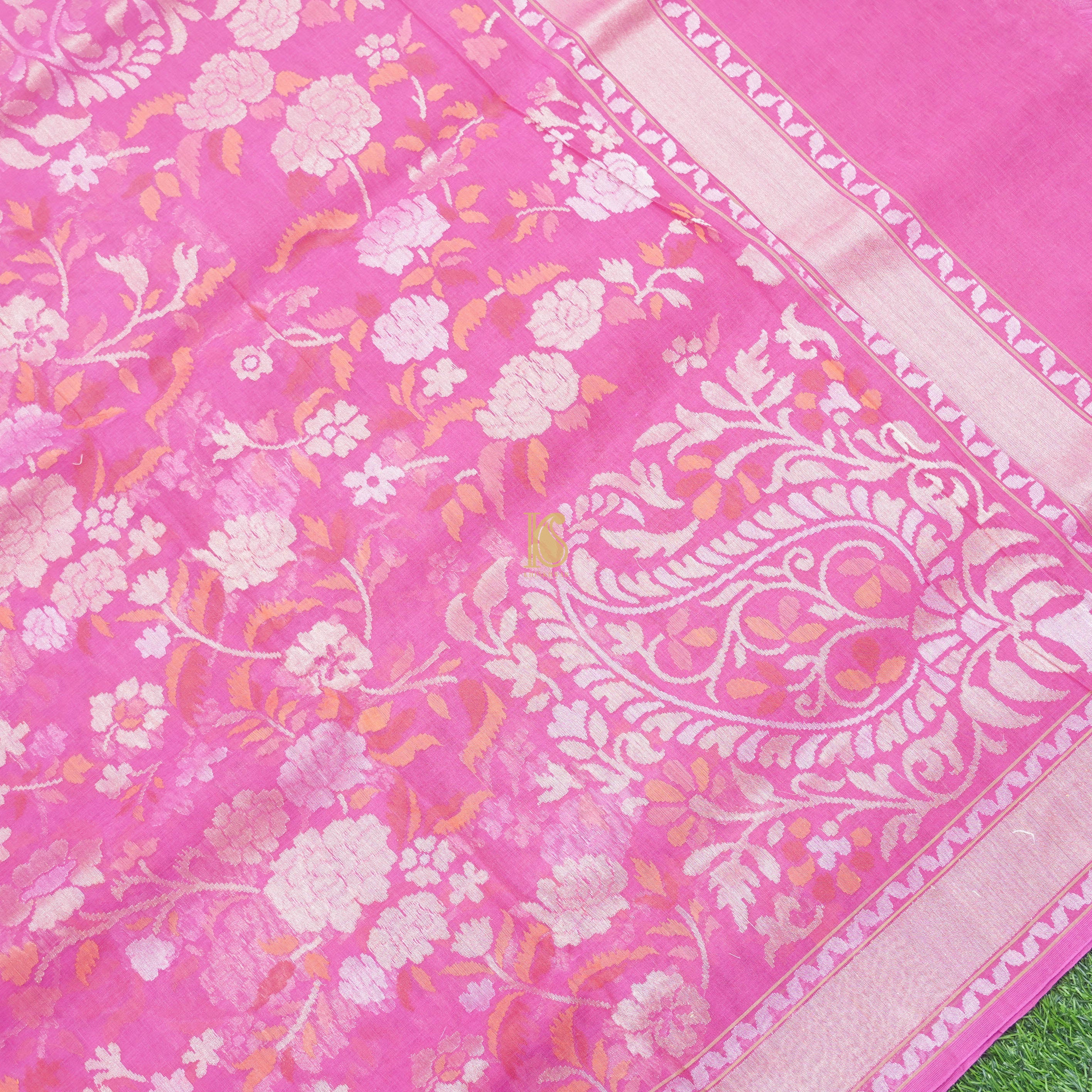 Pure Cotton Real Silver Zari Handloom Banarasi Saree - Khinkhwab