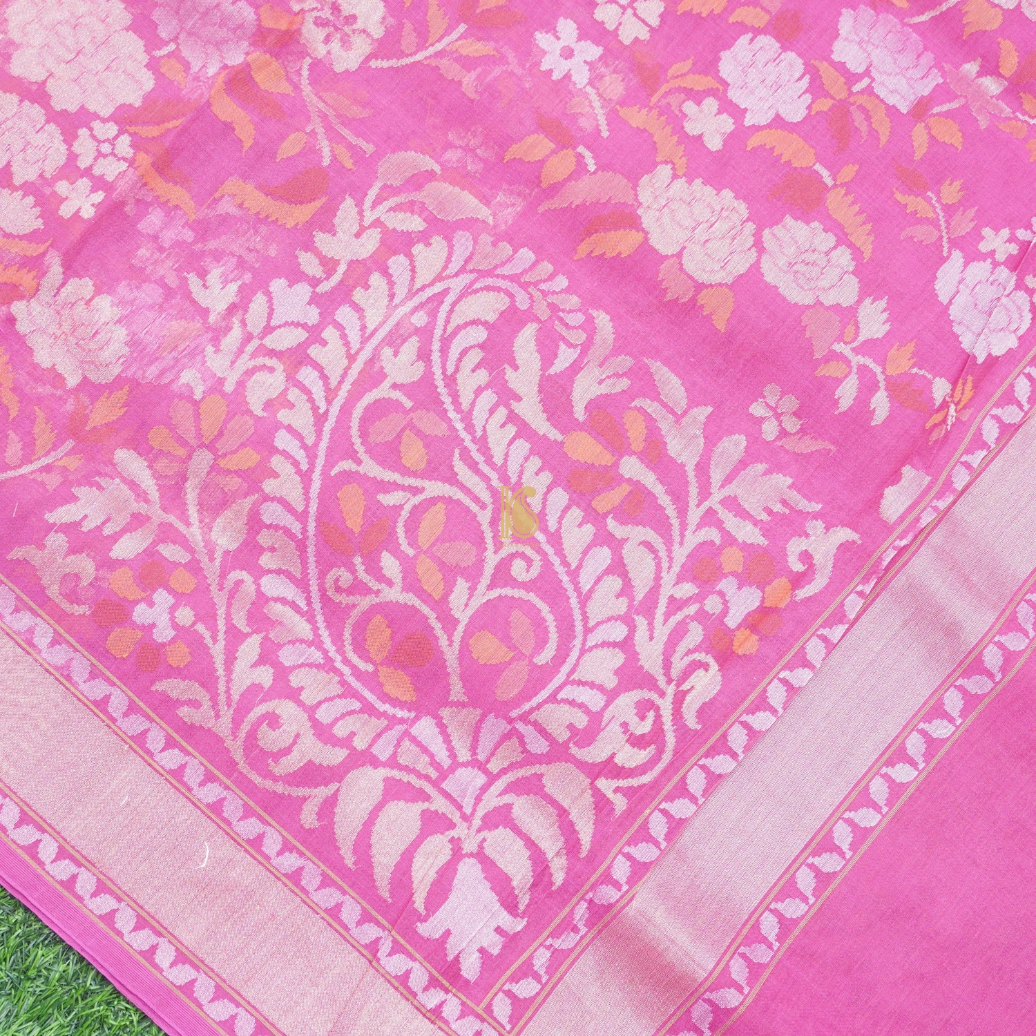 Pure Cotton Real Silver Zari Handloom Banarasi Saree - Khinkhwab