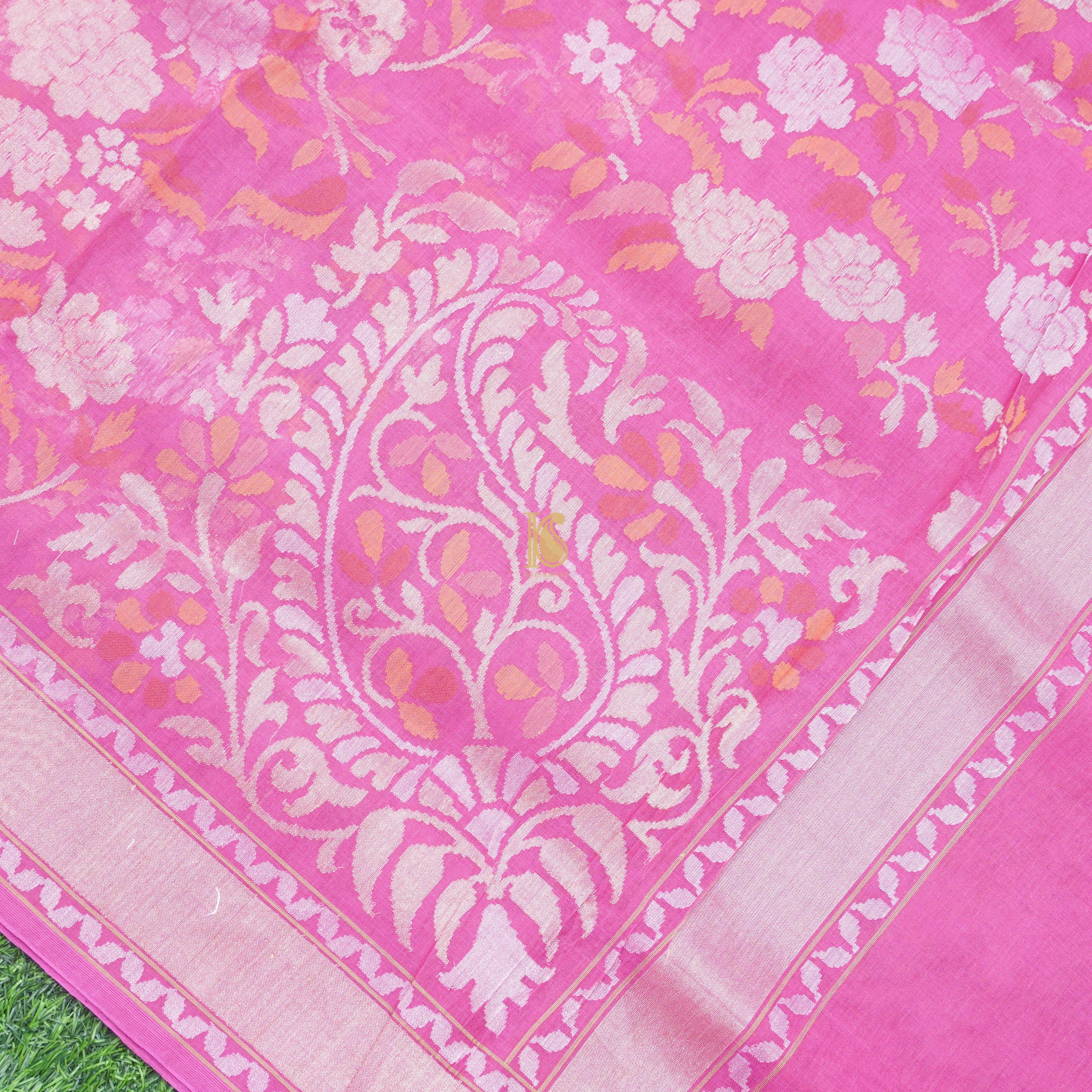 Pure Cotton Real Silver Zari Handloom Banarasi Saree - Khinkhwab