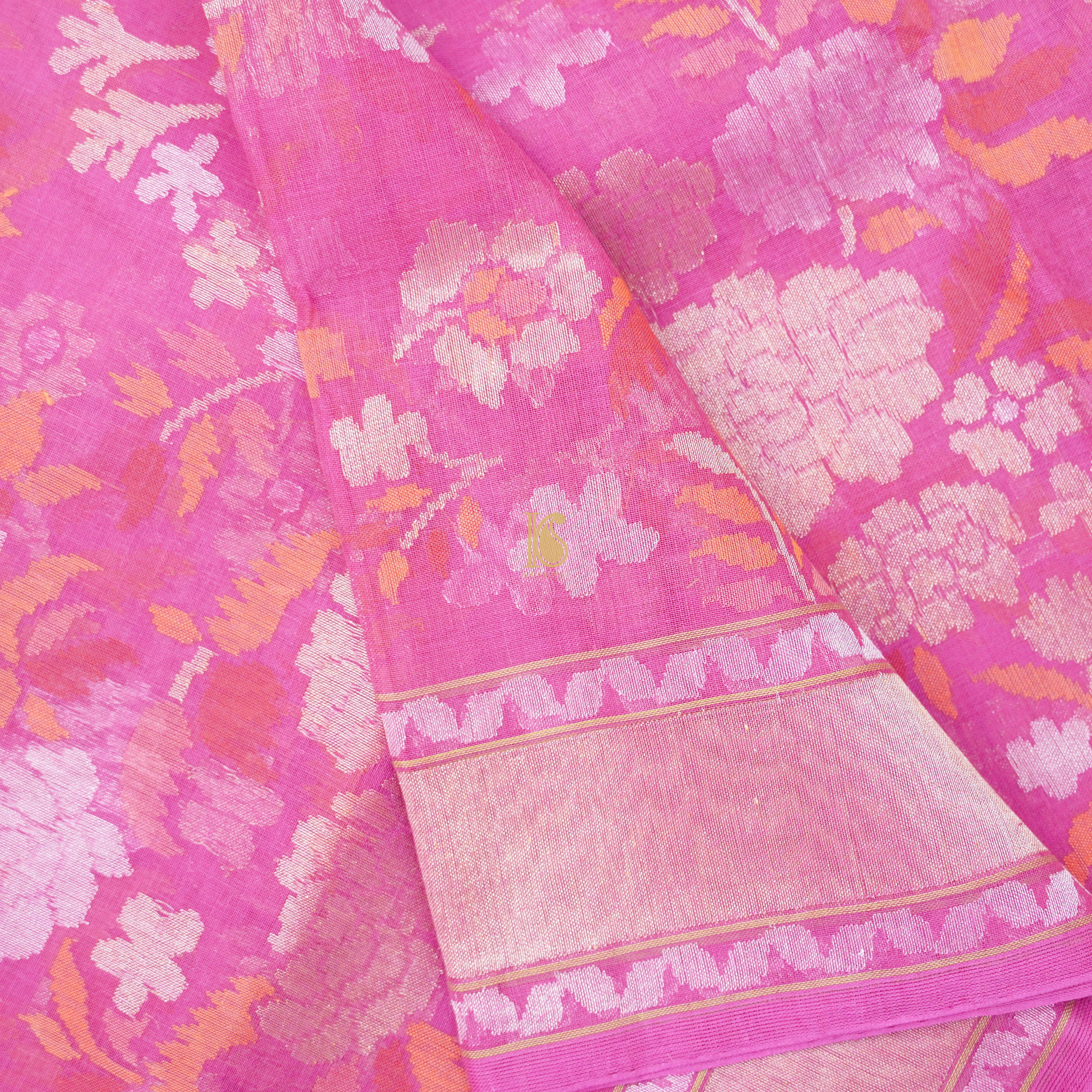 Pure Cotton Real Silver Zari Handloom Banarasi Saree - Khinkhwab