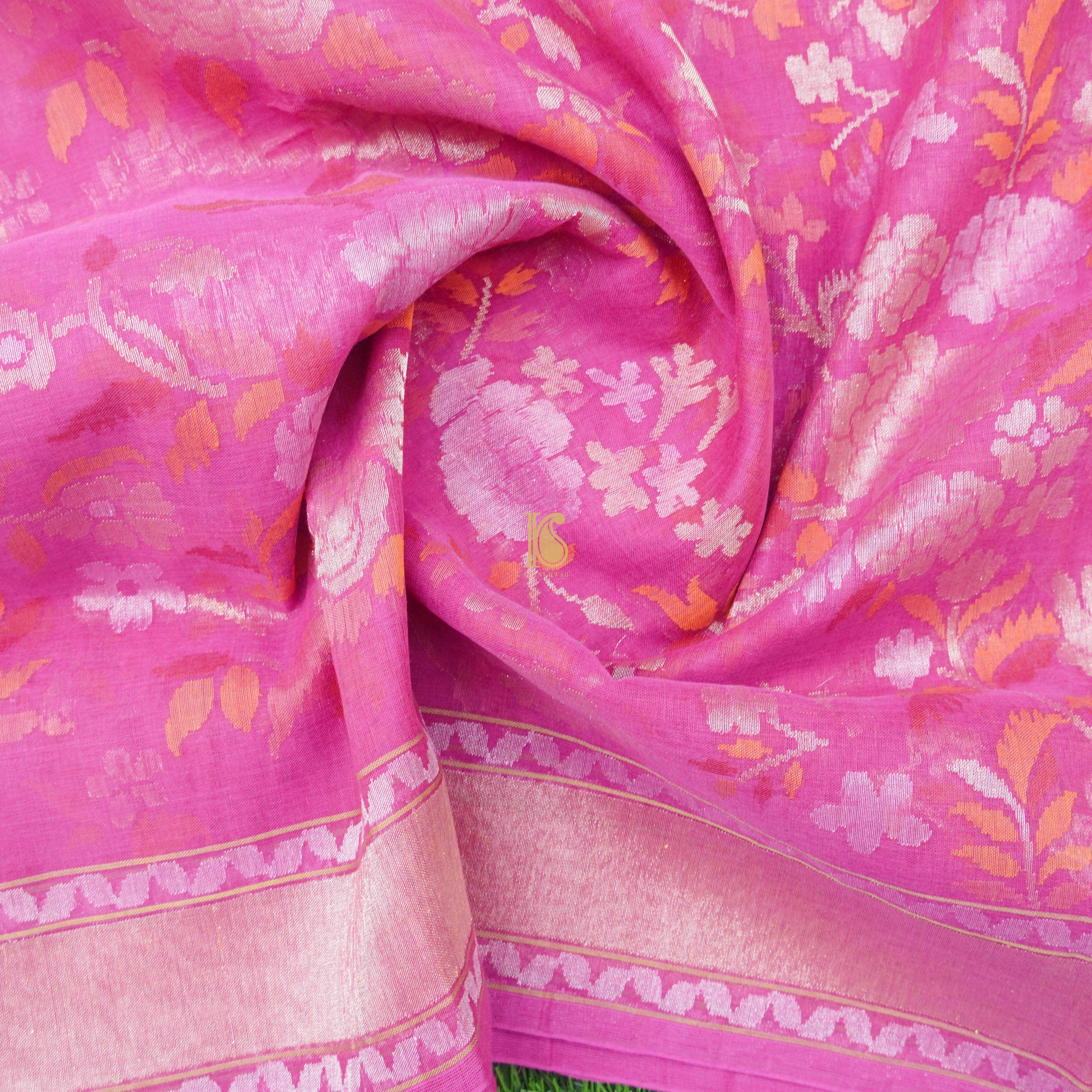 Pure Cotton Real Silver Zari Handloom Banarasi Saree - Khinkhwab