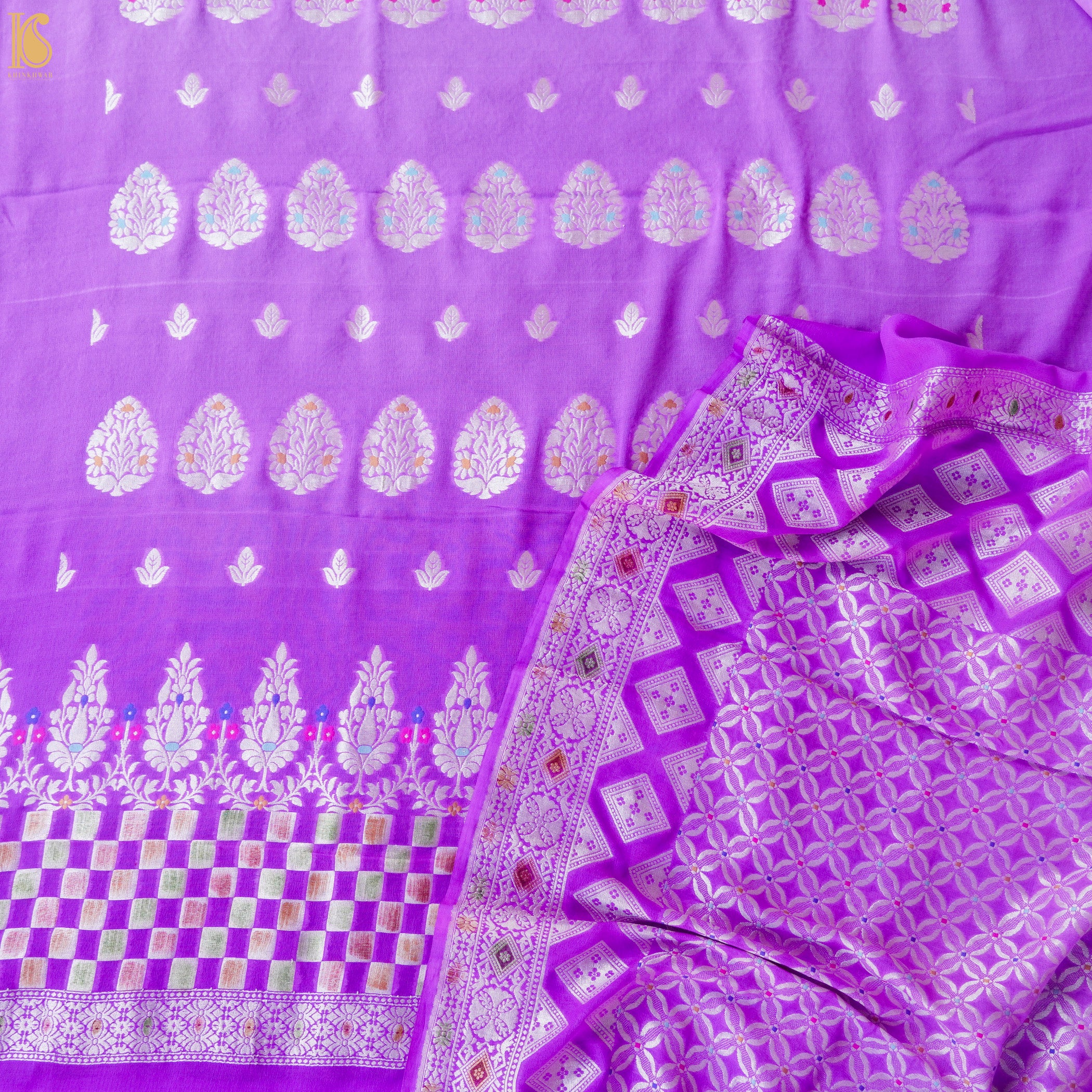 Orchid Purple Pure Georgette Handwoven Banarasi Suit Set - Khinkhwab