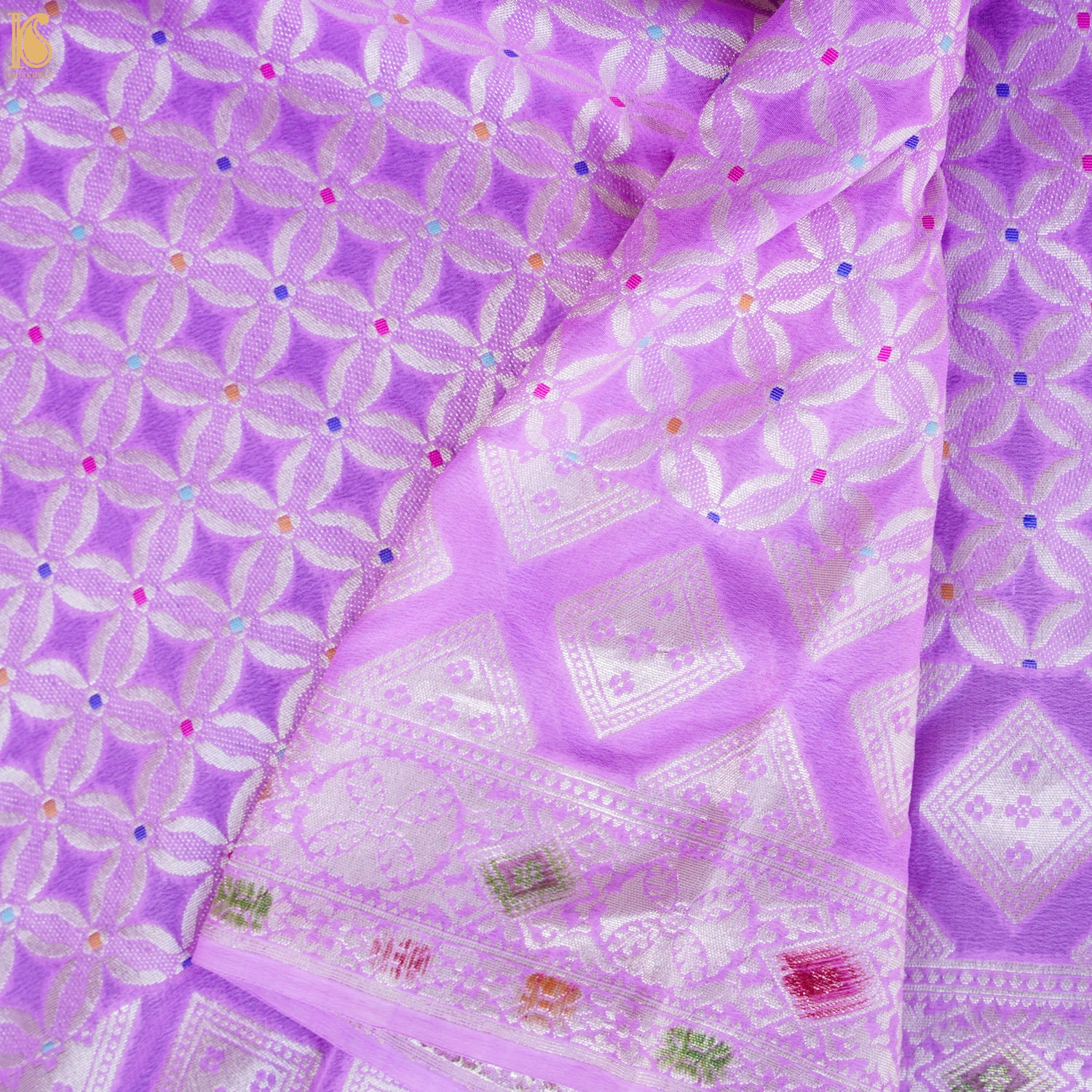 Orchid Purple Pure Georgette Handwoven Banarasi Suit Set - Khinkhwab