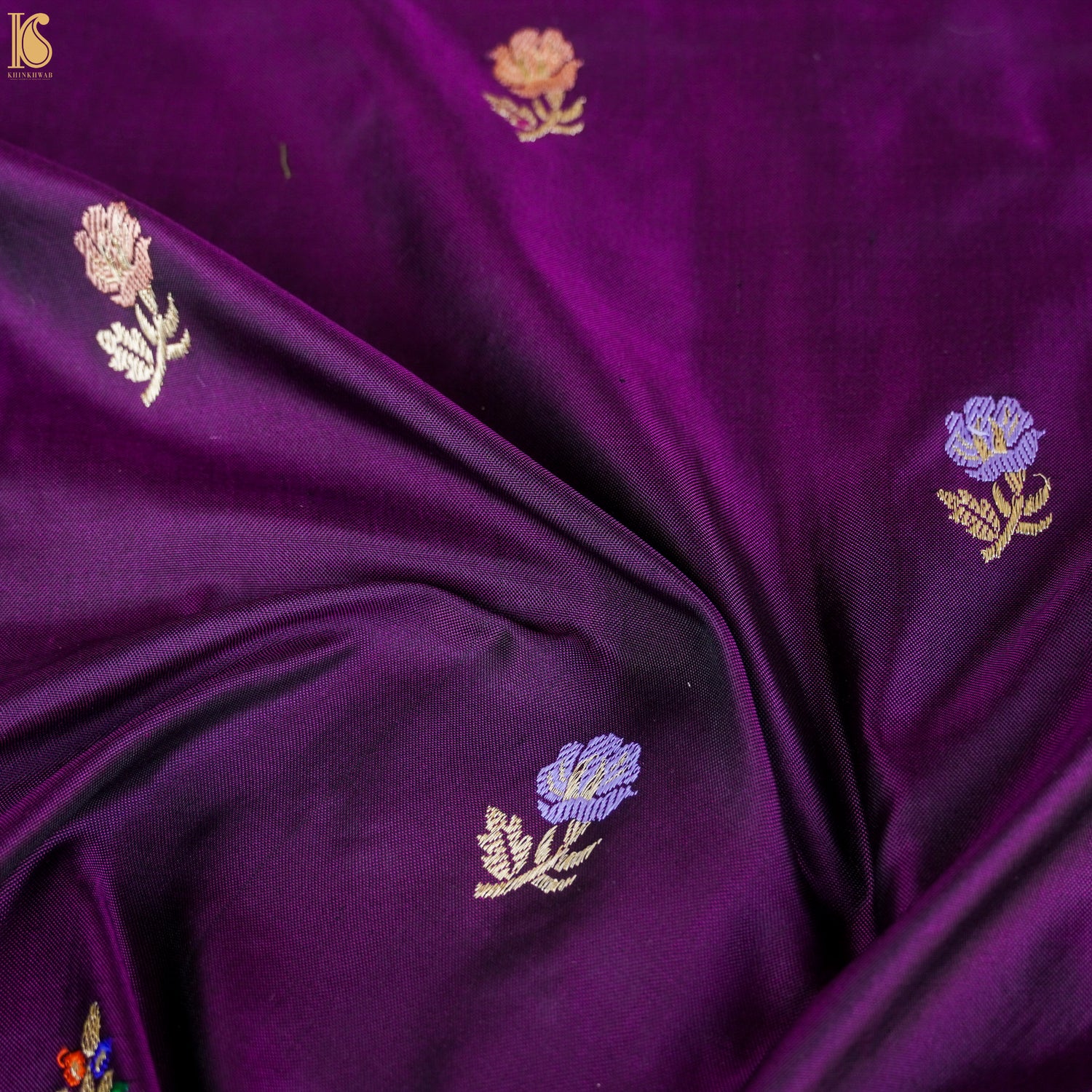 Seance Purple Katan Silk Handwoven Kadhwa Scalloped Border Saree - Khinkhwab