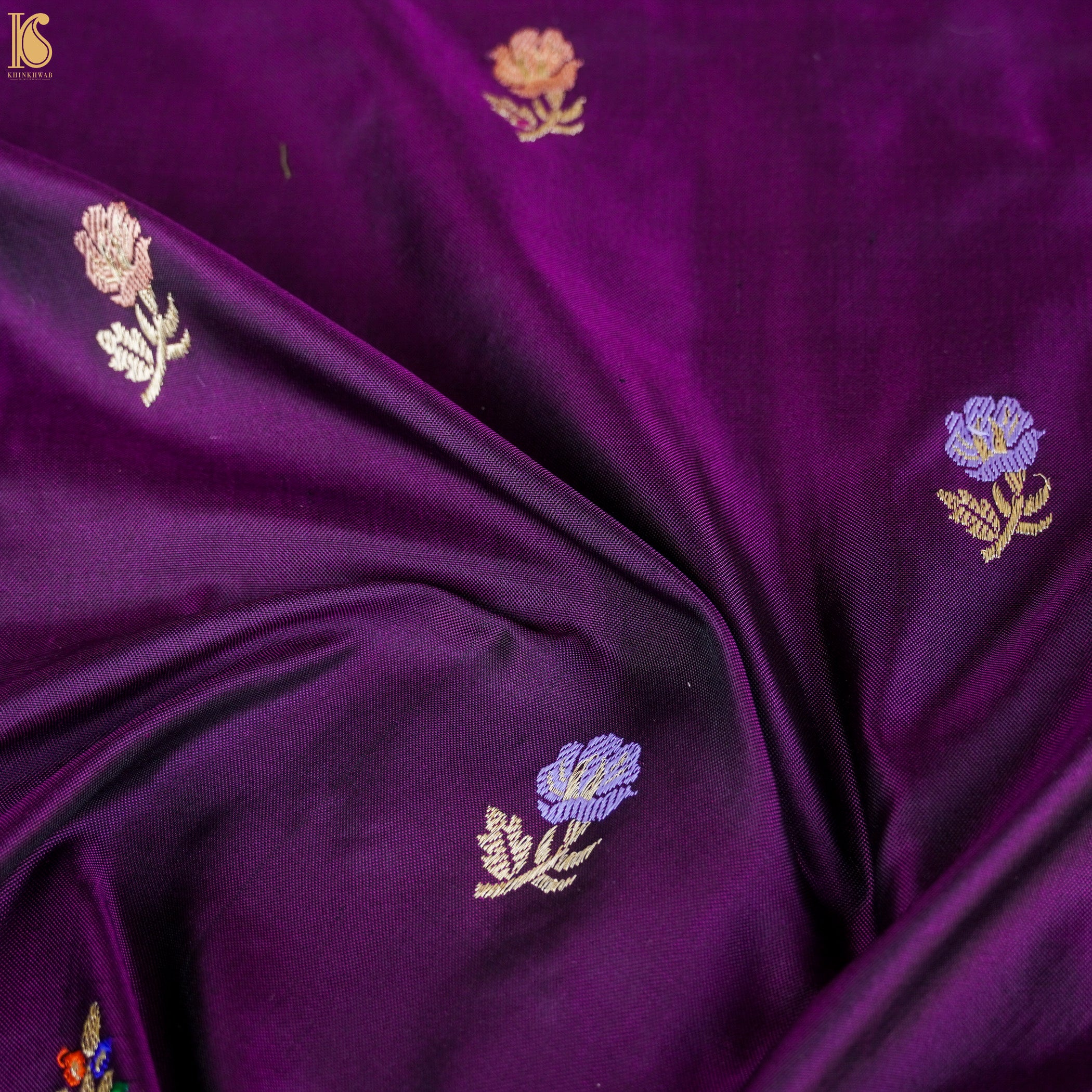 Seance Purple Katan Silk Handwoven Kadhwa Scalloped Border Saree - Khinkhwab
