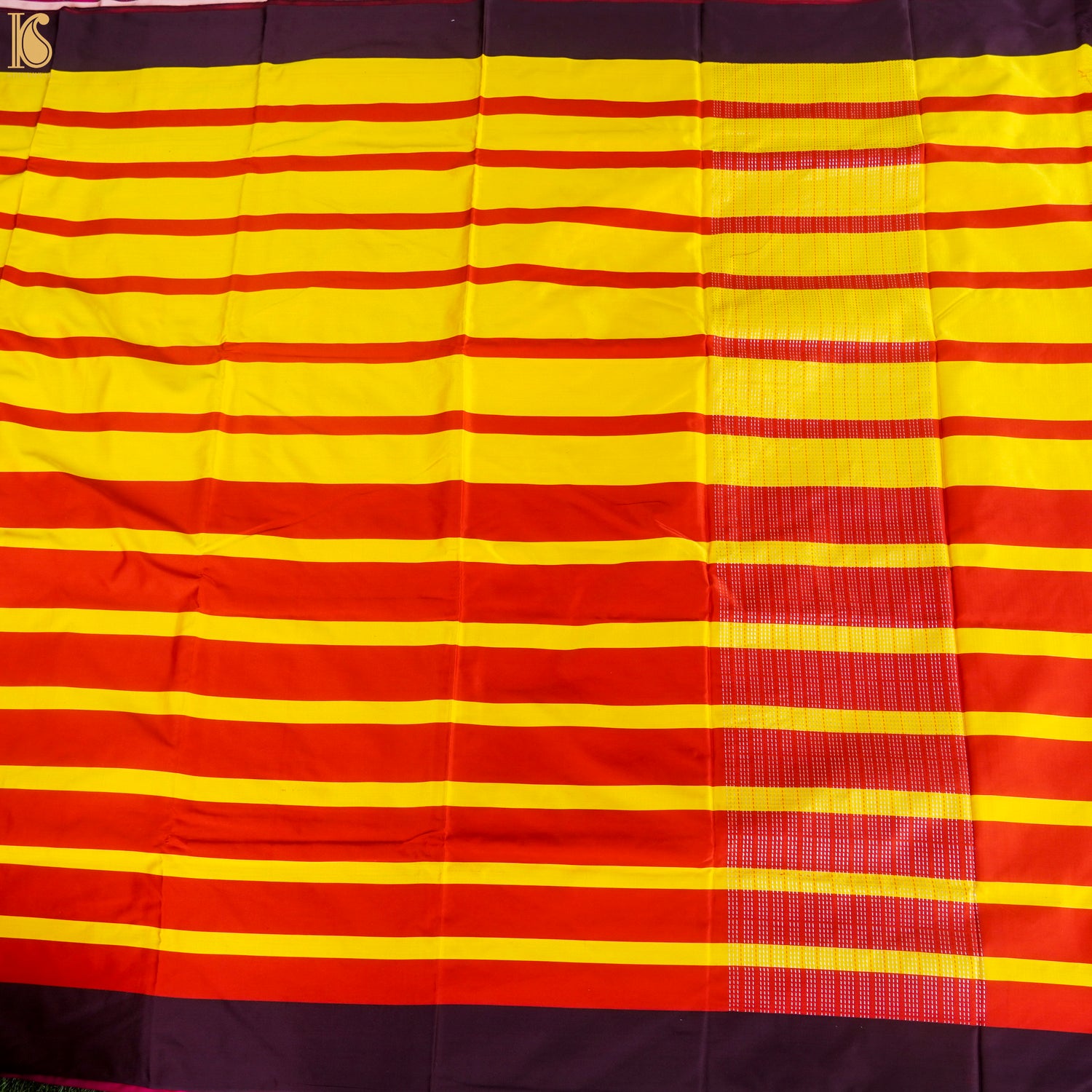 Yellow & Red Handwoven Pure Mashru Silk Contrast Border Saree - Khinkhwab
