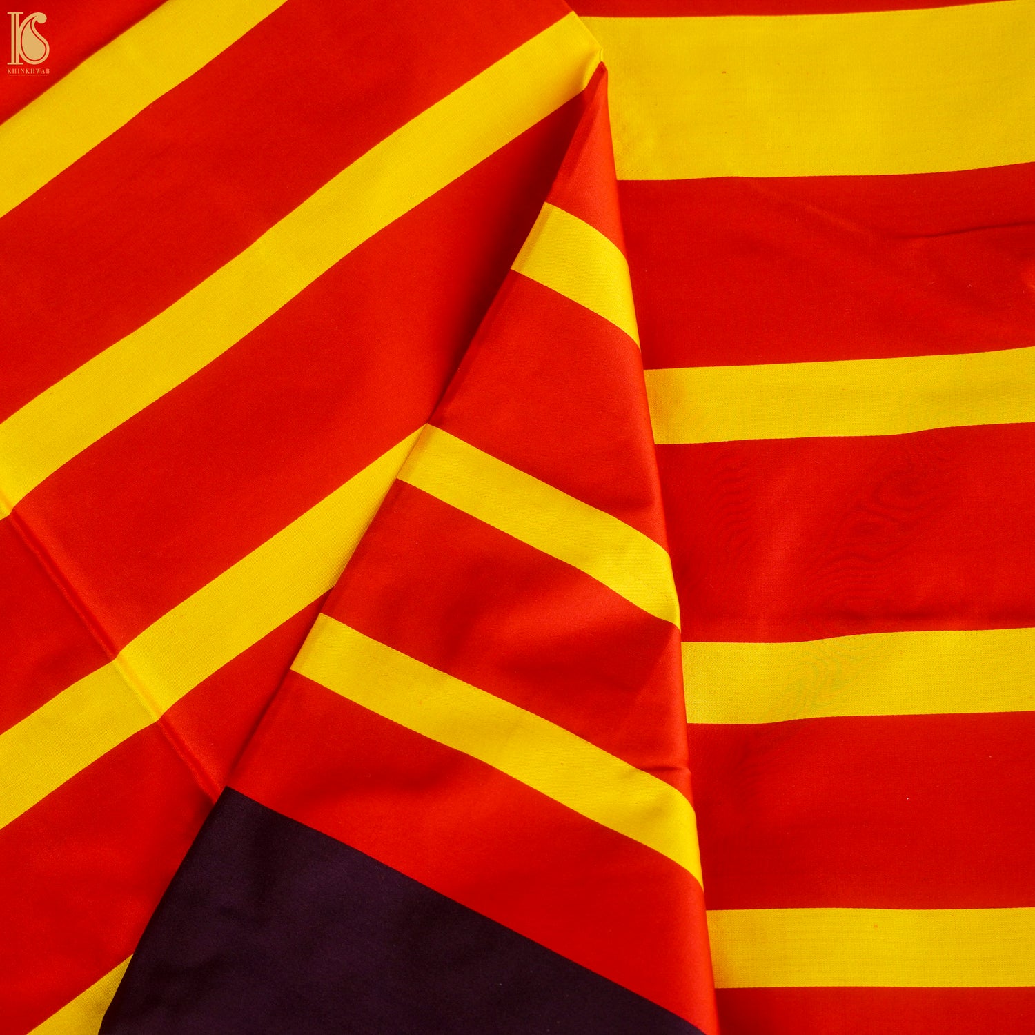 Yellow & Red Handwoven Pure Mashru Silk Contrast Border Saree - Khinkhwab