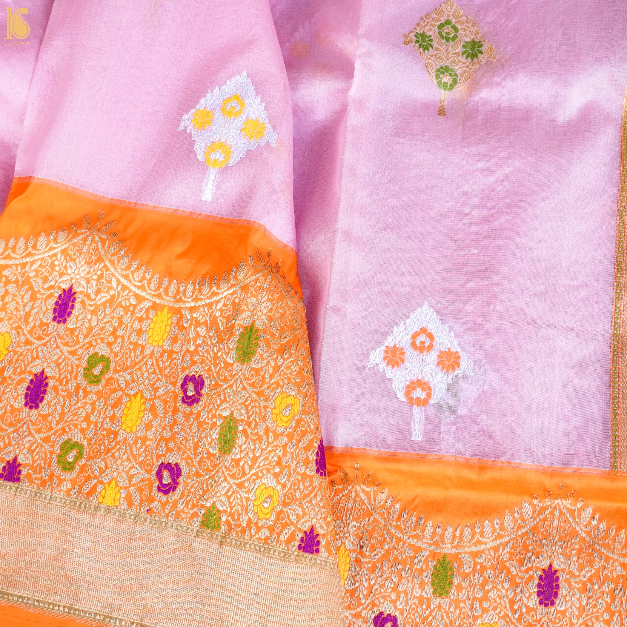 Kora Handloom Banarasi Saree with Kadwa Katan Border - Khinkhwab