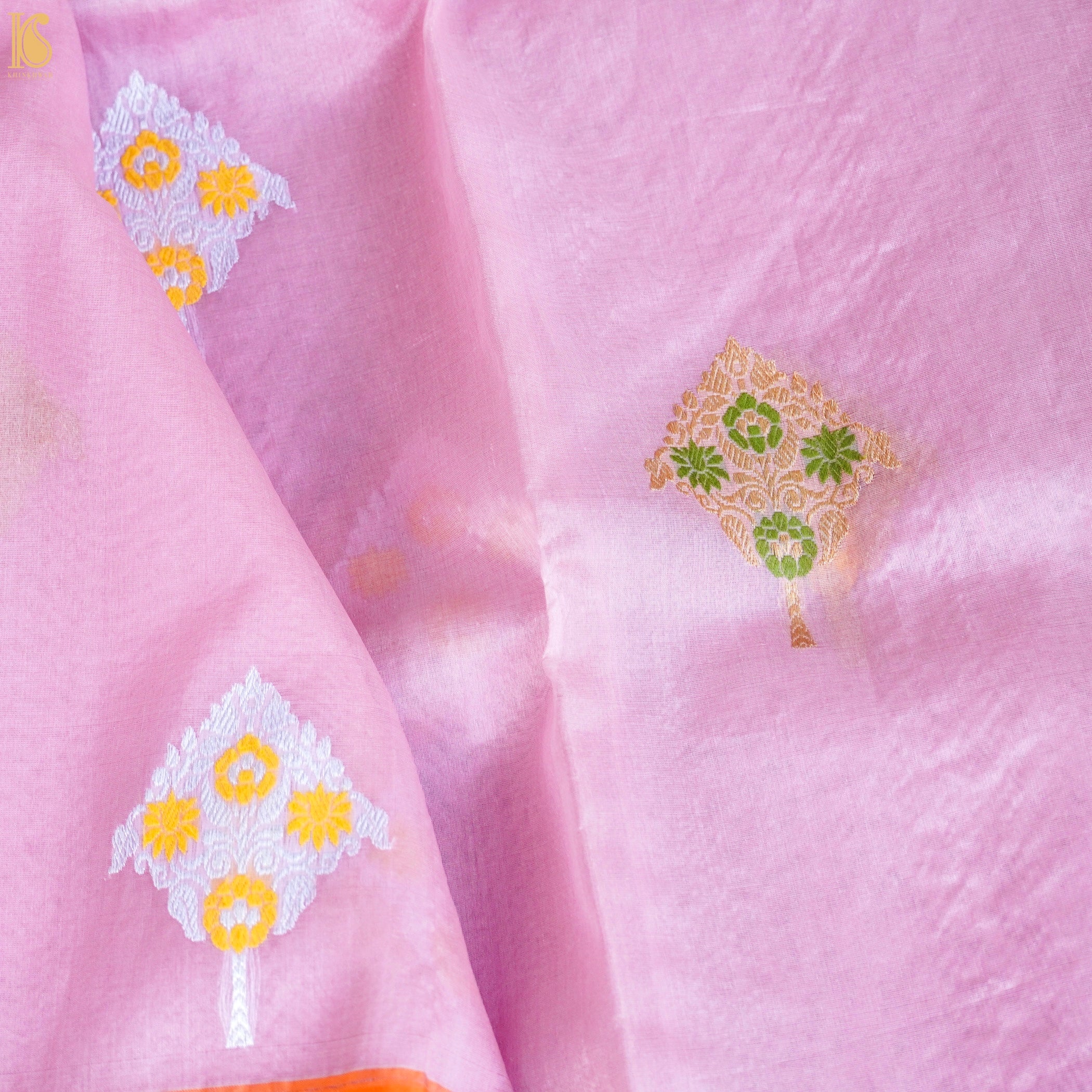 Kora Handloom Banarasi Saree with Kadwa Katan Border - Khinkhwab