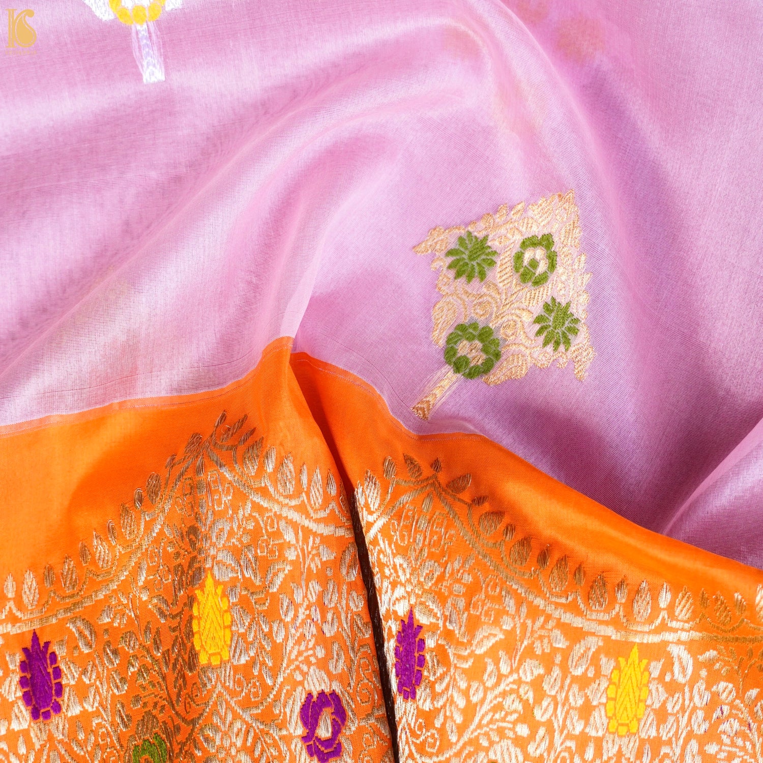 Kora Handloom Banarasi Saree with Kadwa Katan Border - Khinkhwab