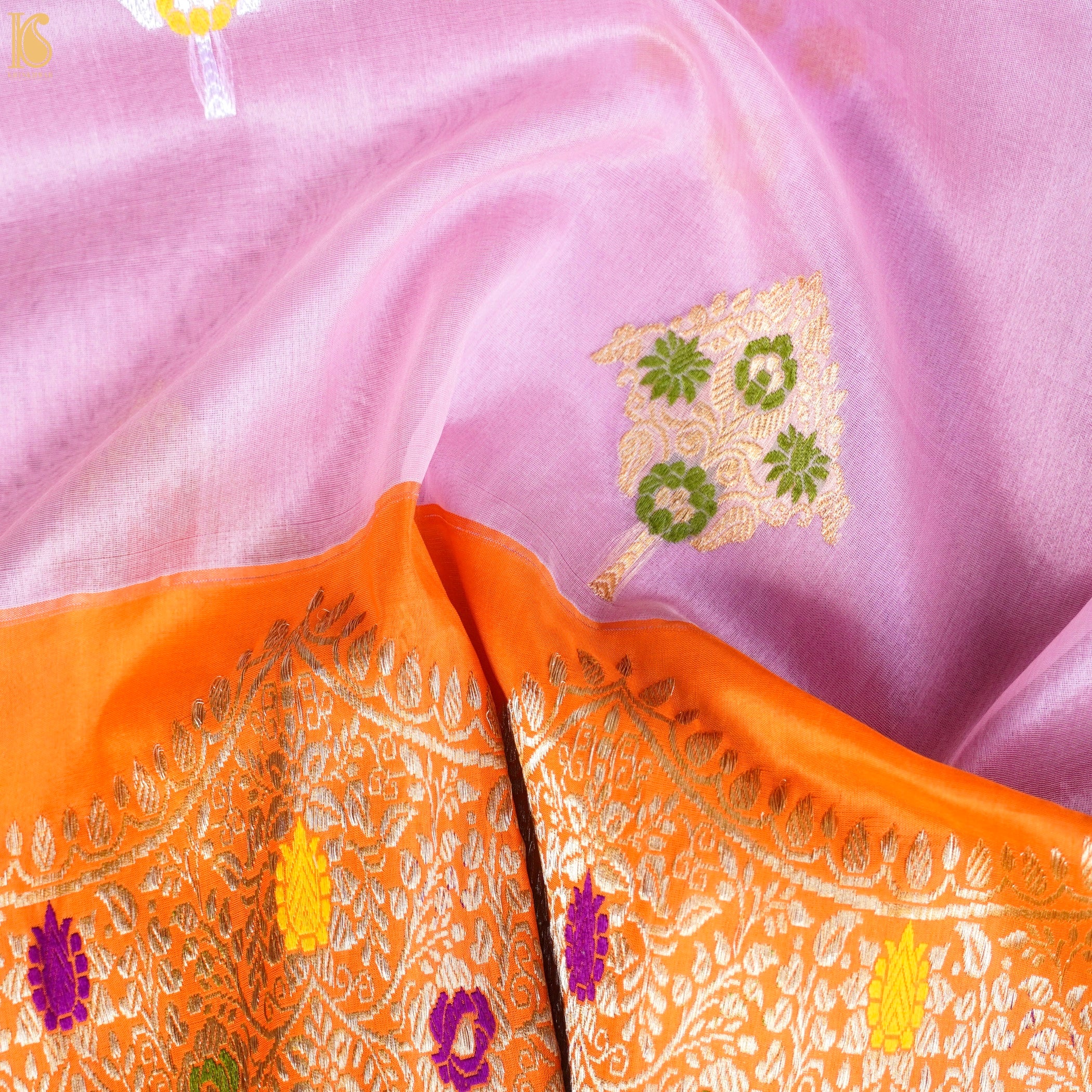 Kora Handloom Banarasi Saree with Kadwa Katan Border - Khinkhwab