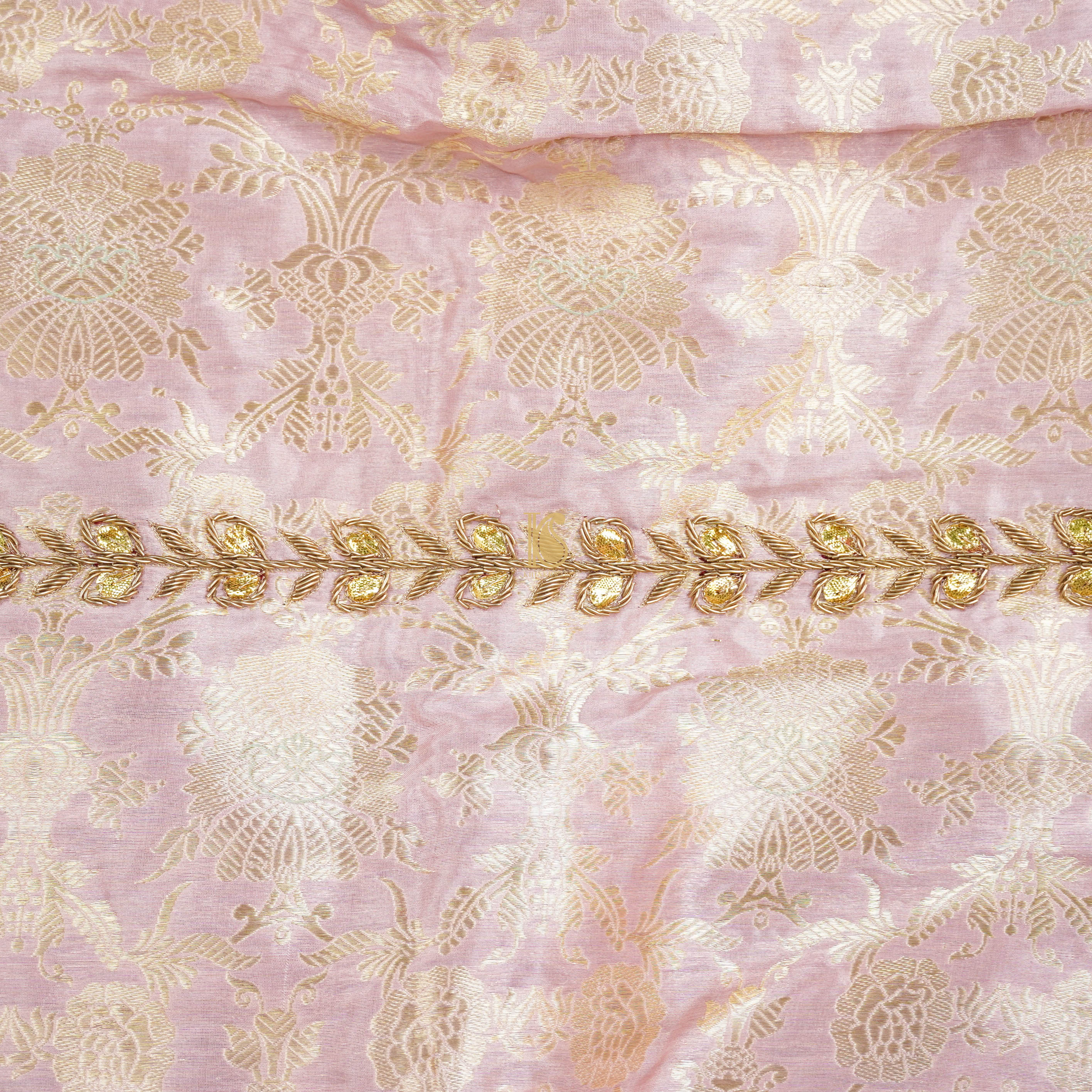 Baby Pink Kimkhab Handloom Banarasi Embroidered Kurta Fabric - Khinkhwab
