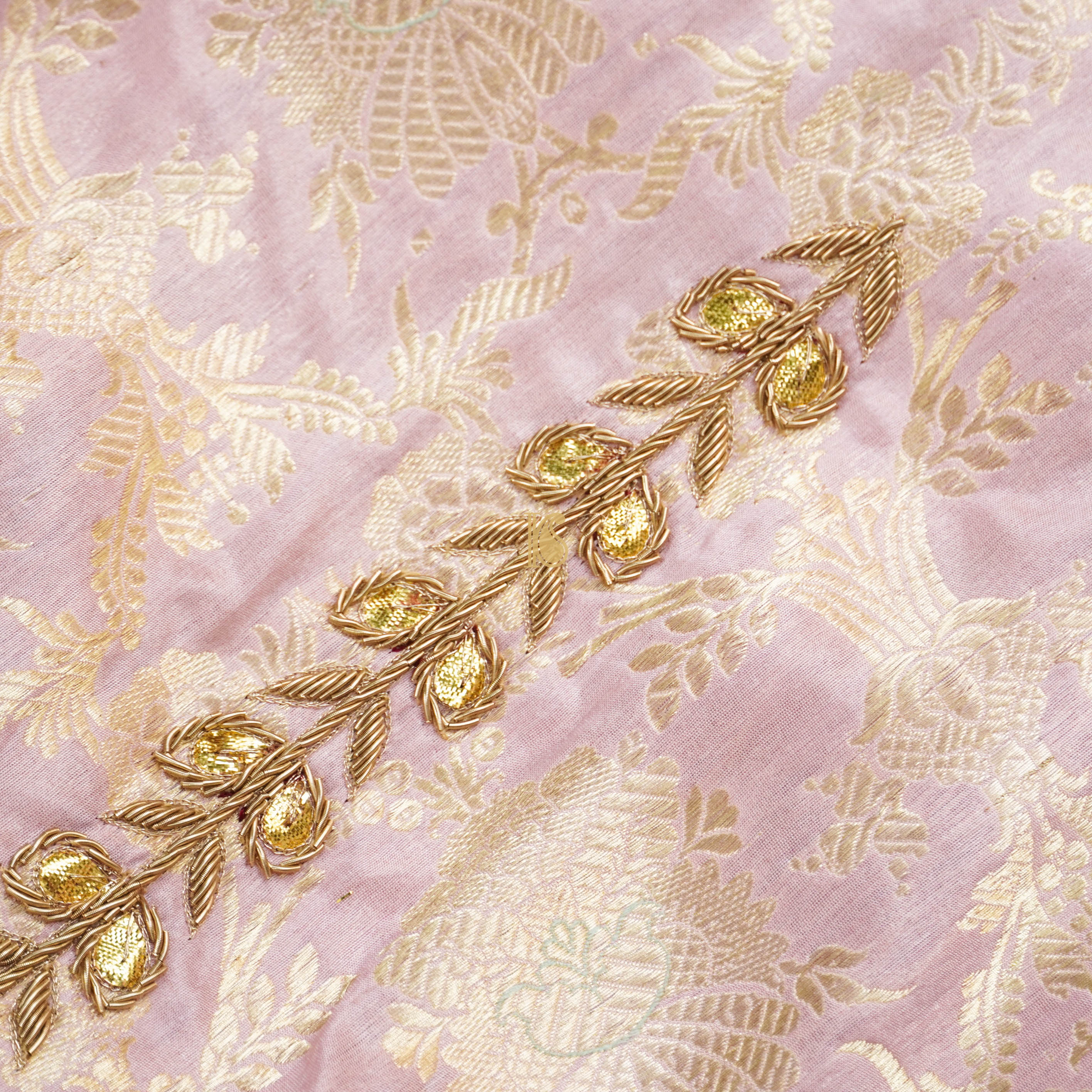 Baby Pink Kimkhab Handloom Banarasi Embroidered Kurta Fabric - Khinkhwab