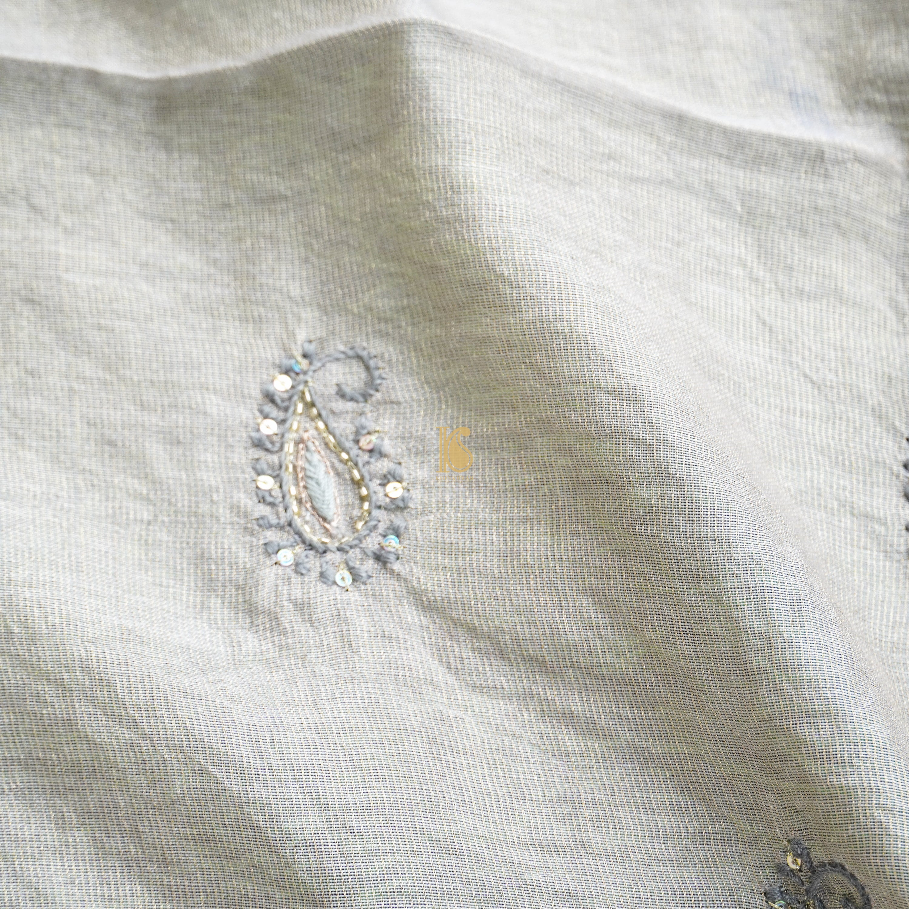 Harp White Chikankari Pure Handloom Tissue Chanderi Blouse Fabric - Khinkhwab