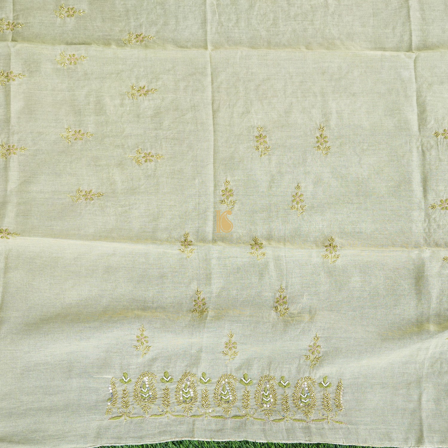 Chikankari Pure Handloom Tissue Chanderi Blouse Fabric - Khinkhwab