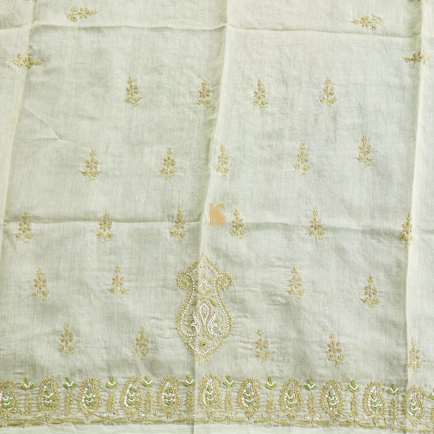 Chikankari Pure Handloom Tissue Chanderi Blouse Fabric - Khinkhwab
