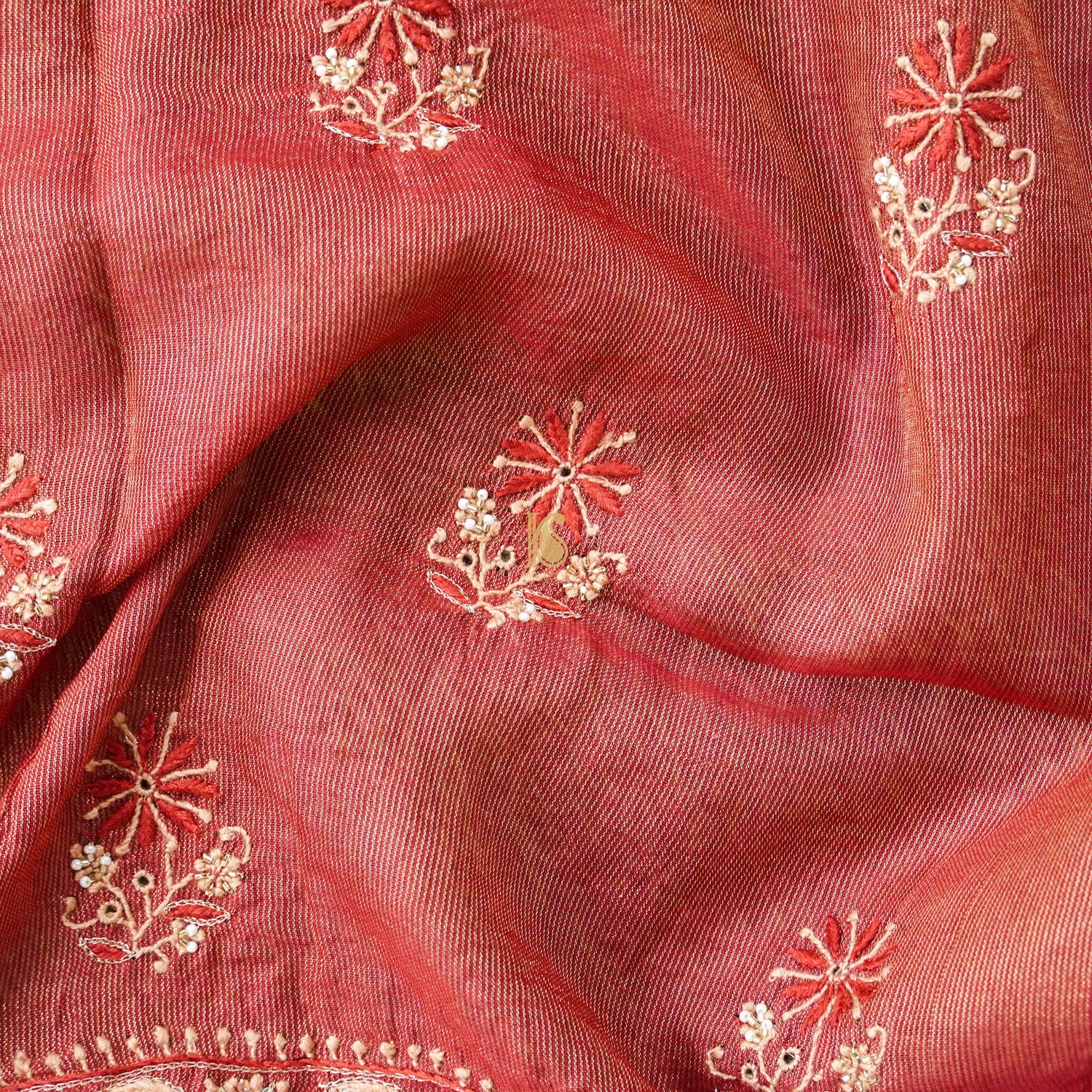 Sea Pink Chikankari Pure Handloom Tissue Chanderi Blouse Fabric - Khinkhwab