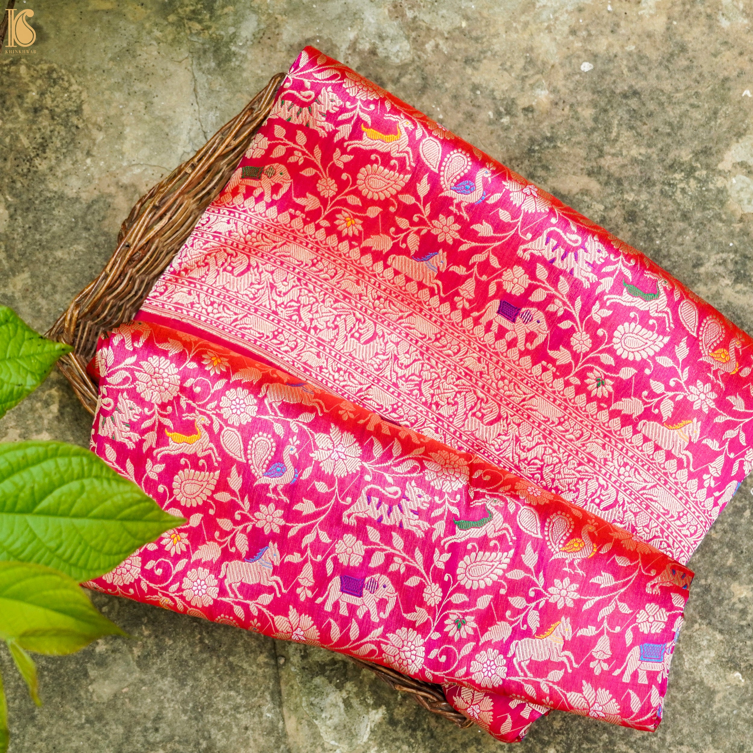 Handloom Katan Silk Banarasi Shikargah Pink Saree - Pre Order - Khinkhwab