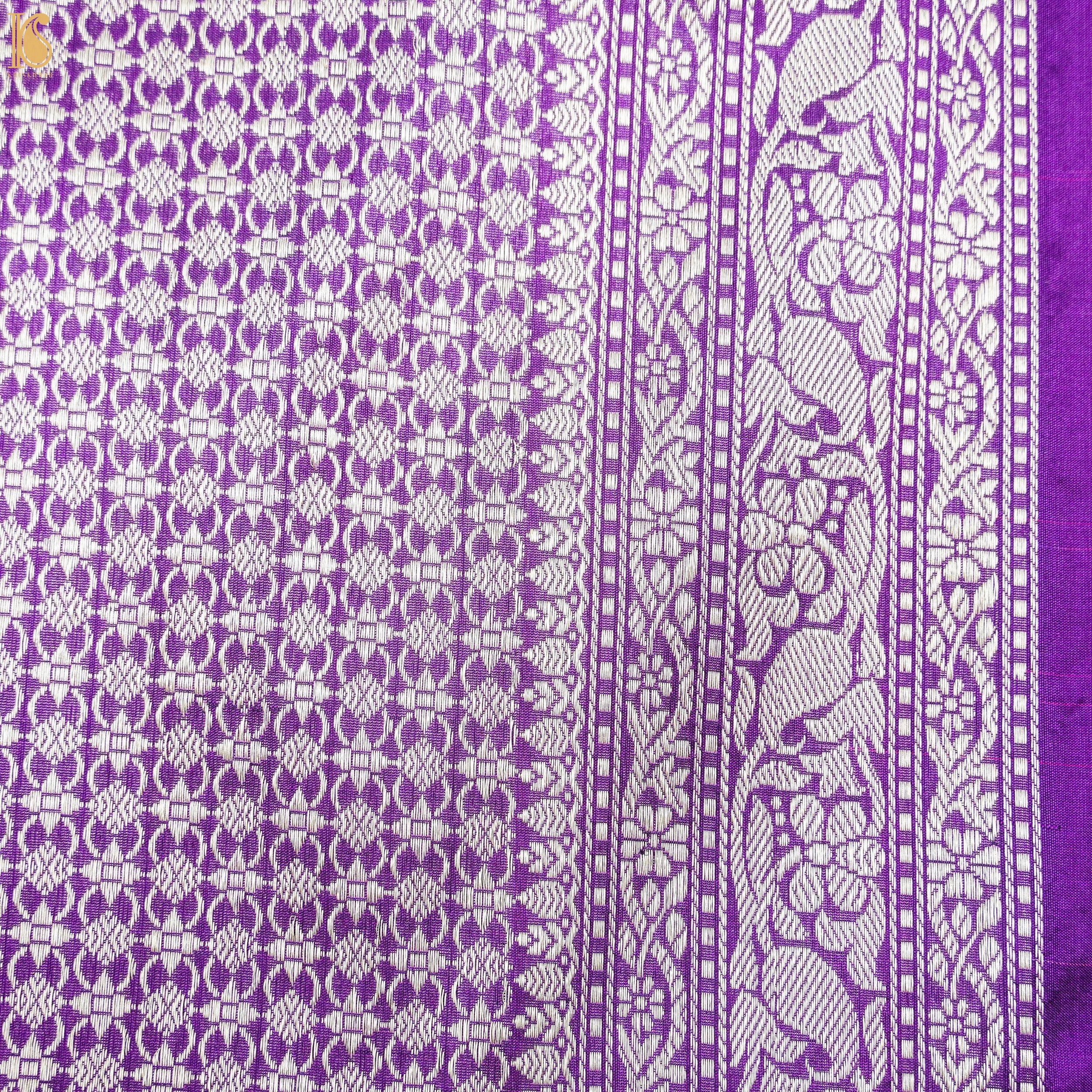 Handloom Katan Silk Vivid Violet Banarasi Chidiya Saree - Khinkhwab