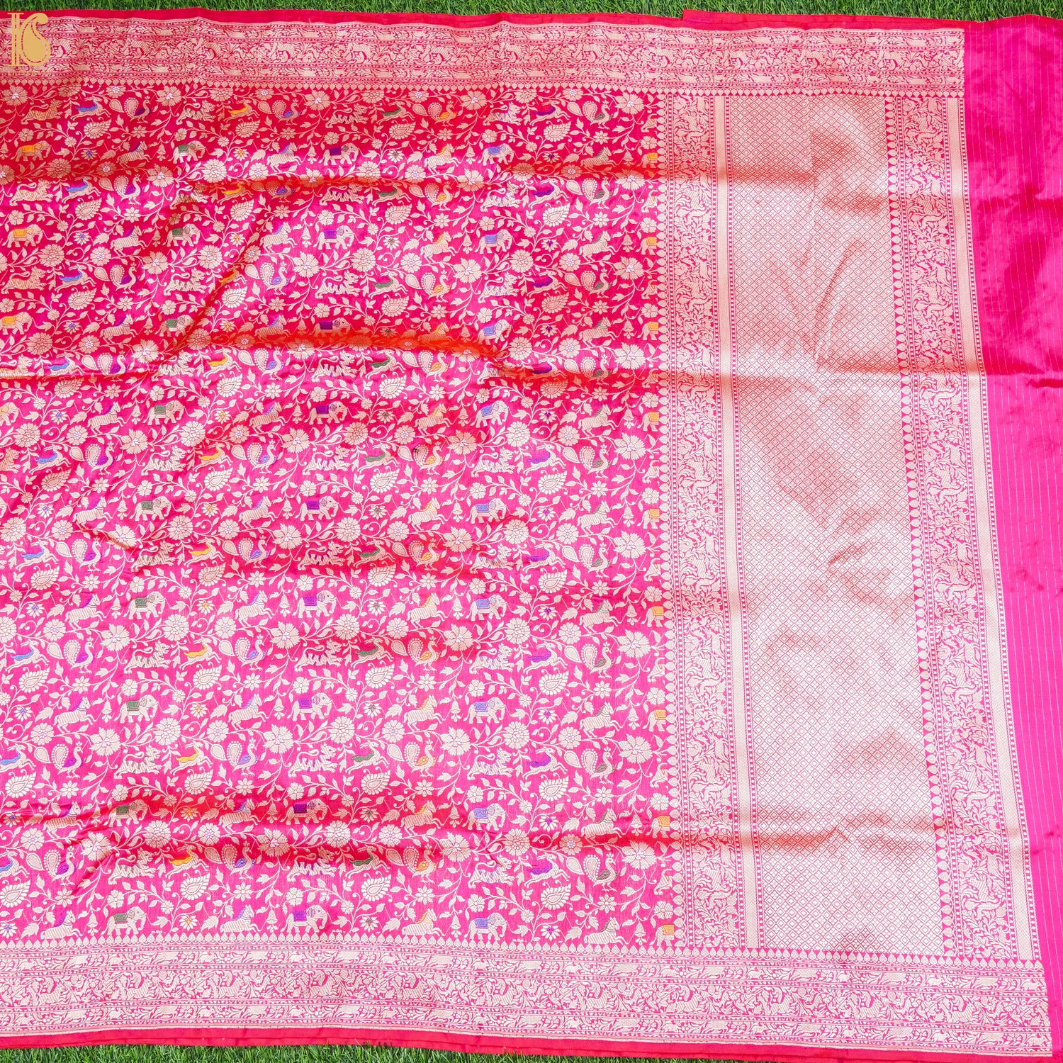 Handloom Katan Silk Banarasi Shikargah Pink Saree - Pre Order - Khinkhwab