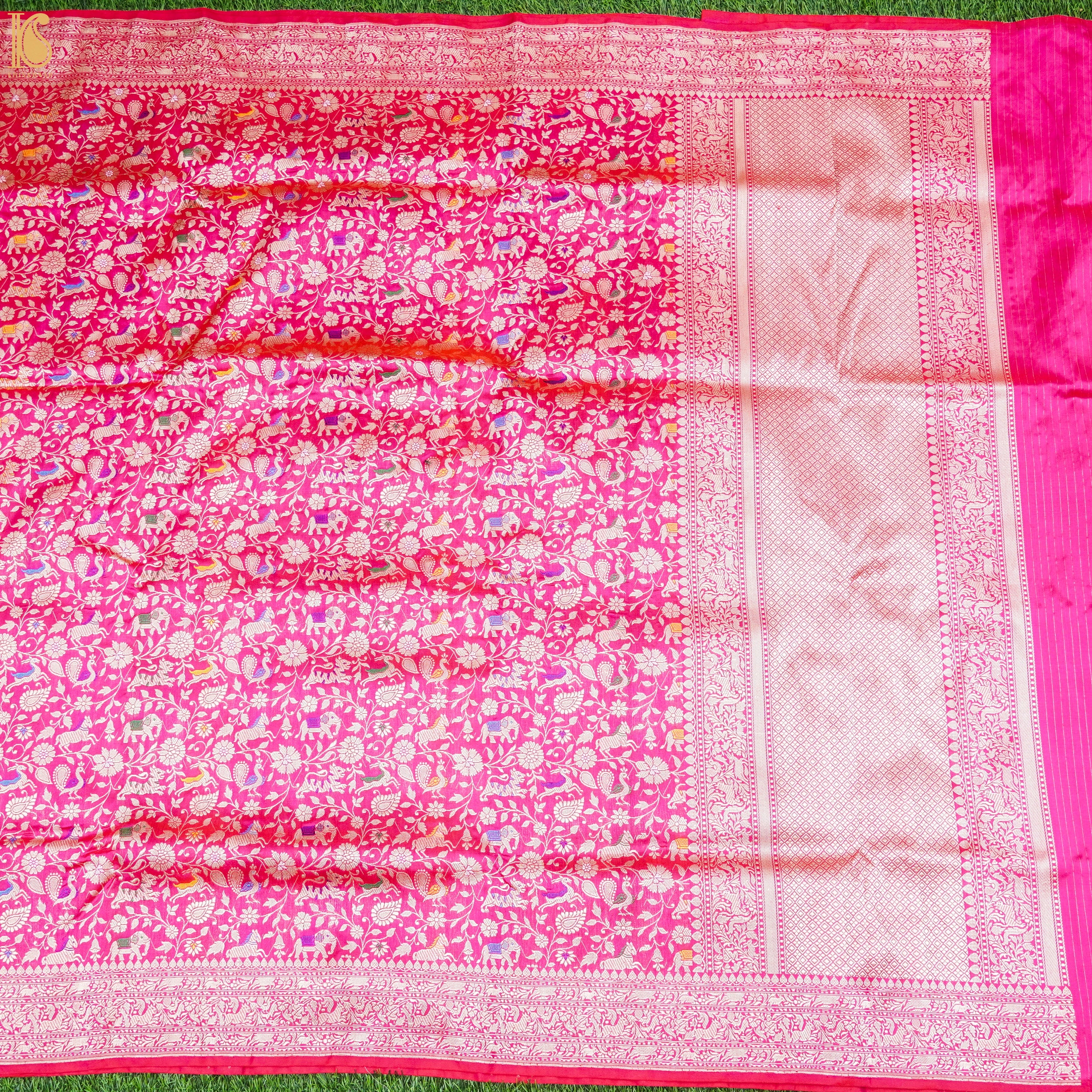 Handloom Katan Silk Banarasi Shikargah Pink Saree - Pre Order - Khinkhwab
